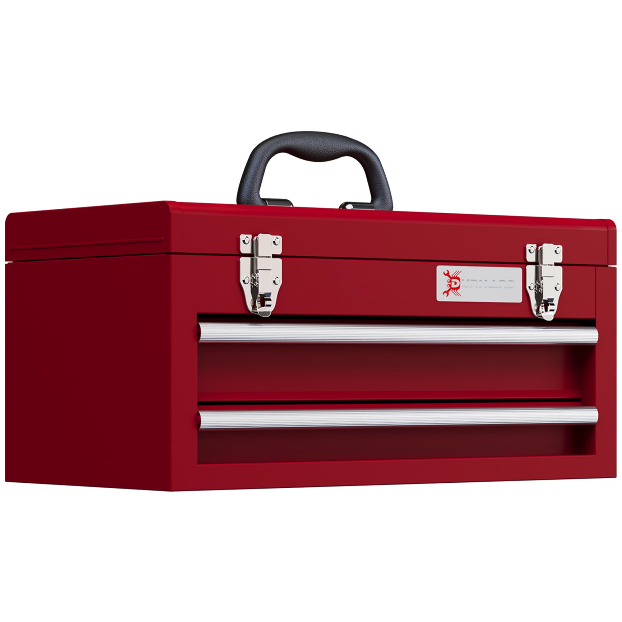 DURHAND Metal Tool Box with Lock, 2 Drawer Chest, Latches, Ball Bearing Runners, Portable, Red | Aosom UK