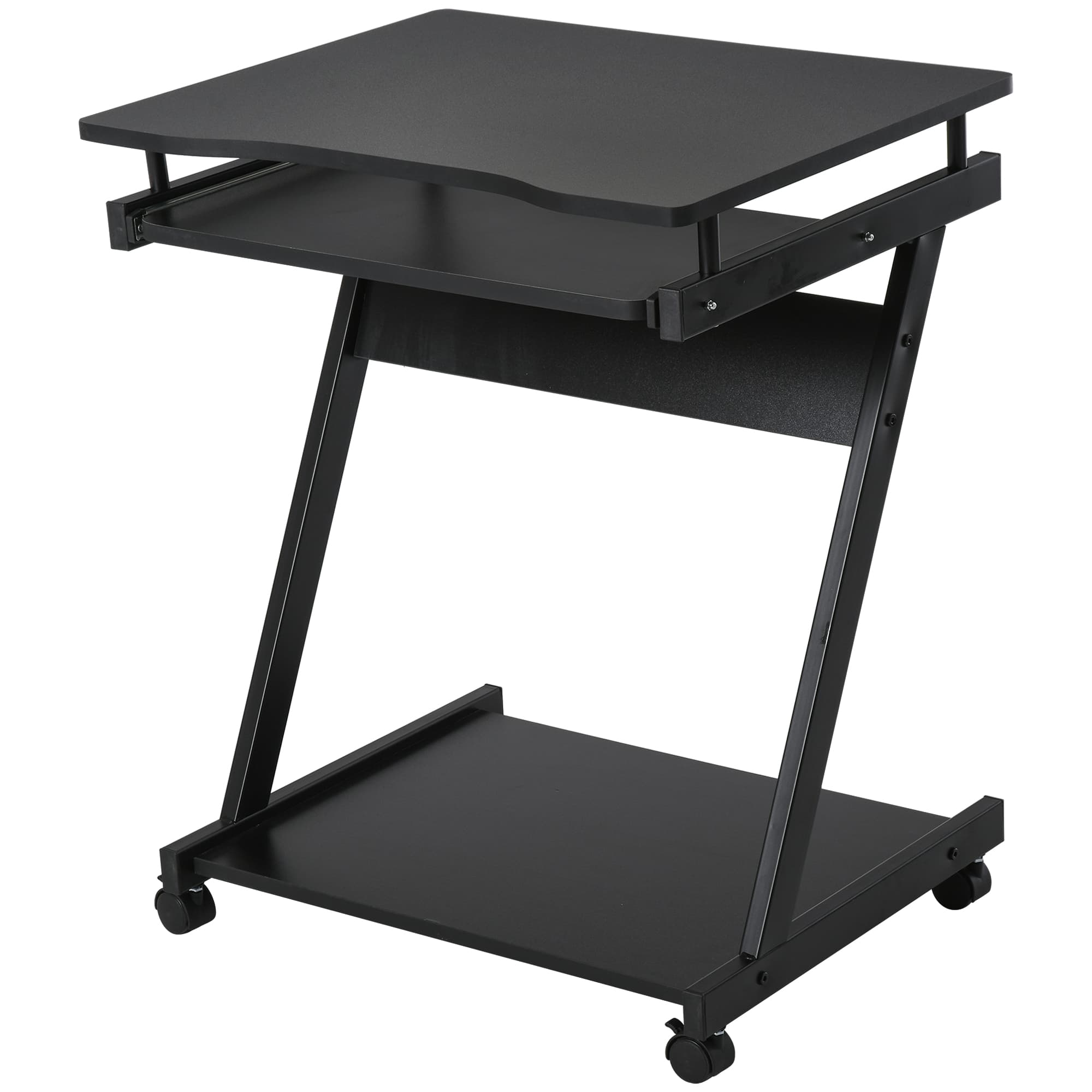 HOMCOM Movable Compact Small Computer Desk with 4 Moving Wheels Sliding Keyboard Tray Home Office Gaming Study Workstation Black | Aosom UK