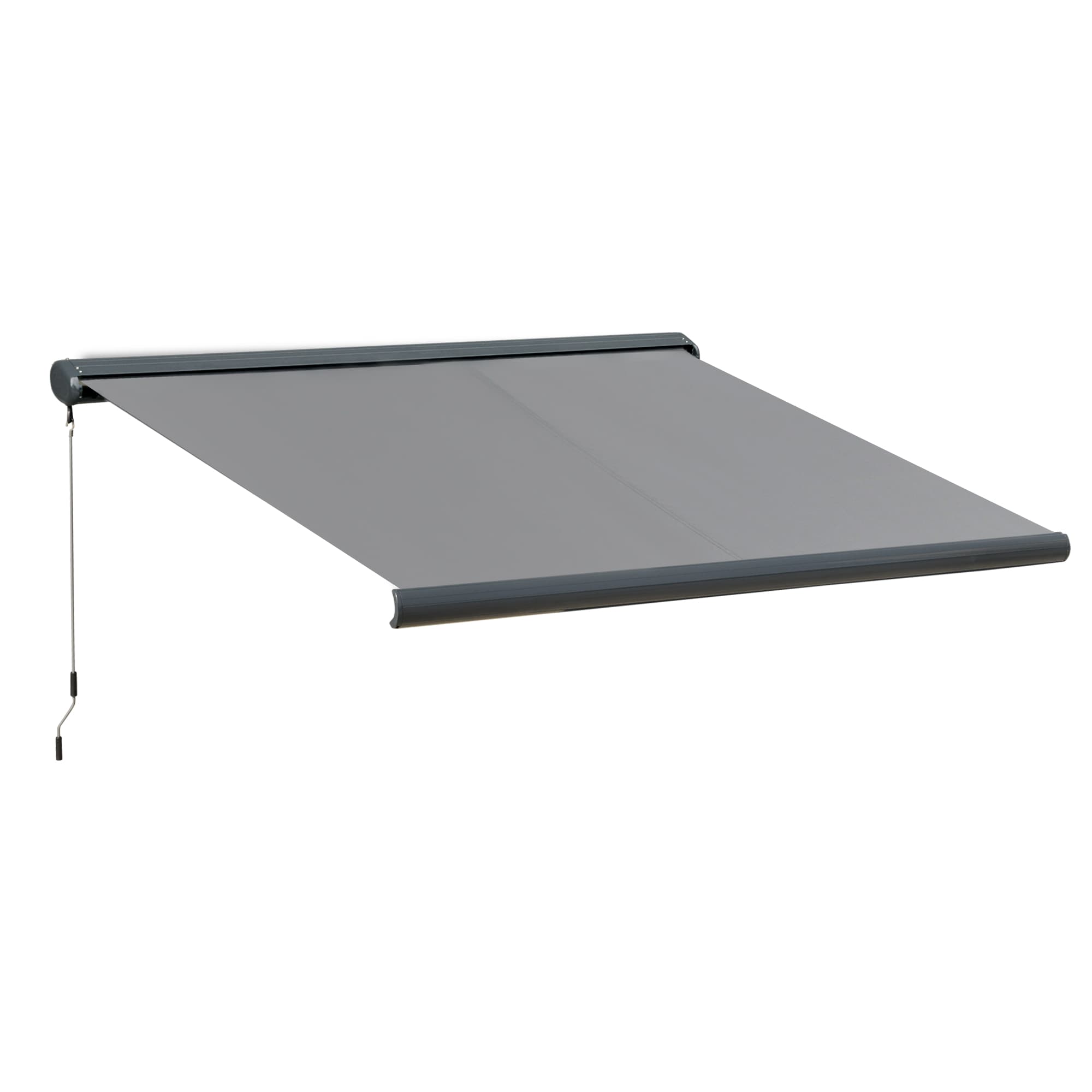 Outsunny 3.5 x 3m Electric Retractable Awning Cassette Case for Patio Waterproof Sun Shade with Remote Controller & LED Light, Grey | Aosom UK