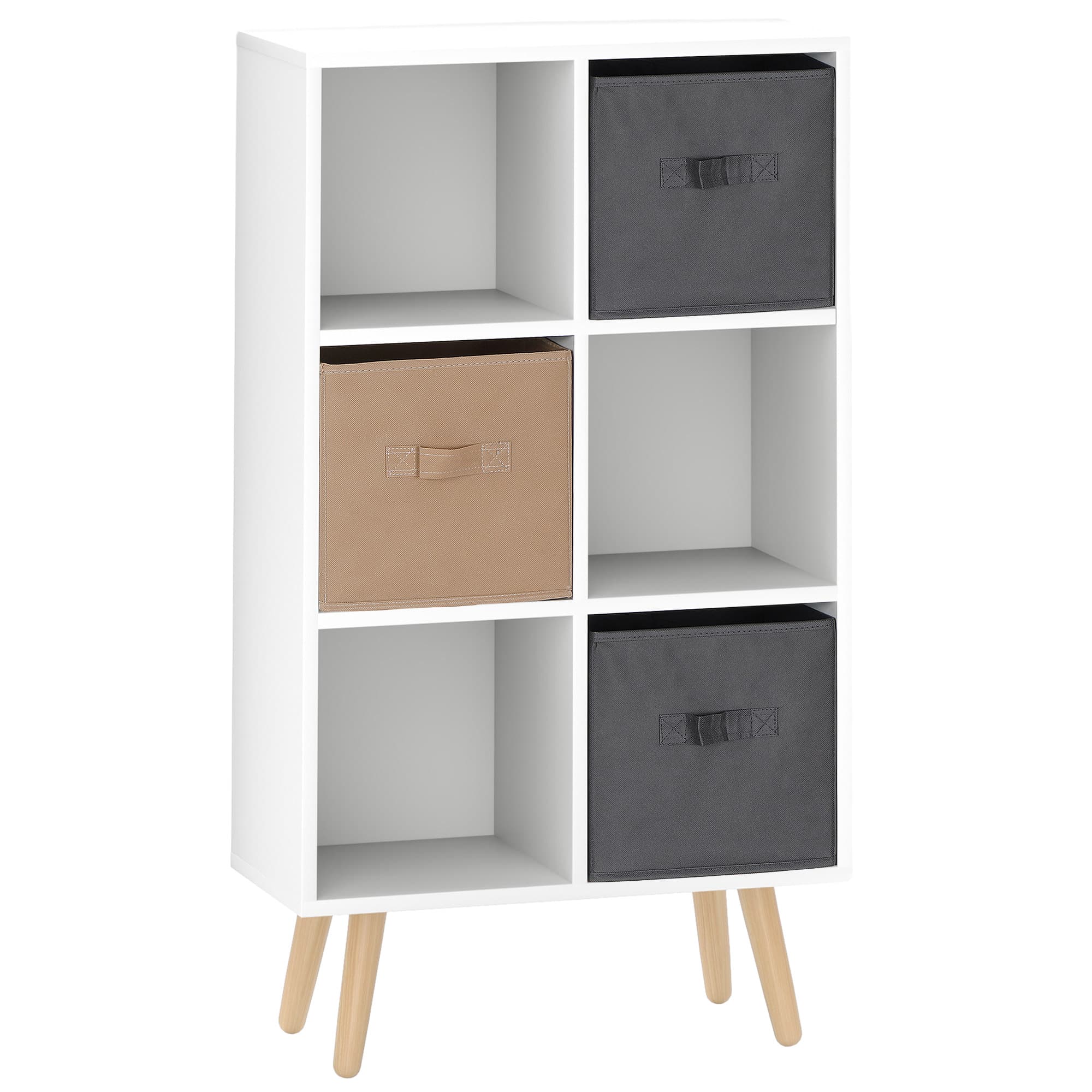 HOMCOM Freestanding 6 Cube Unit Cabinet Unit w/ 3 Fabric Drawers Handles Home Office Storage Shelves White | Aosom UK