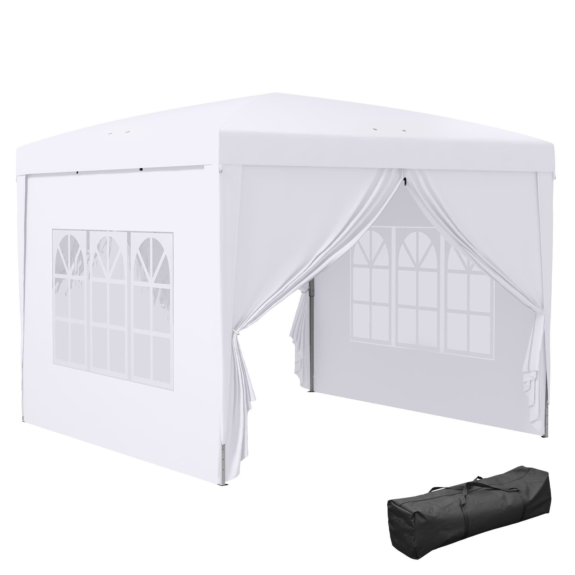 Outsunny 3 x 3m Pop Up Gazebo with Sides, Steel Frame Tent, Garden Marquee with Carry Bag and Windows, White | Aosom UK