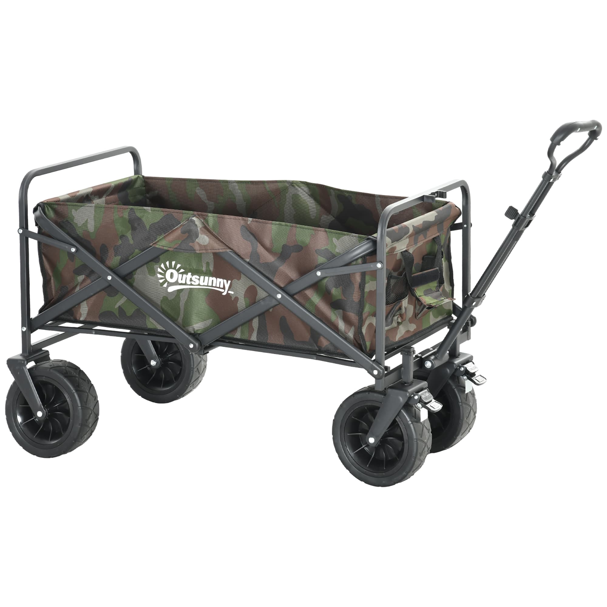 Outsunny Folding Garden Trolley, Outdoor Wagon Cart with Carry Bag, for Beach, Camping, Festival, 100KG Capacity, Camouflage