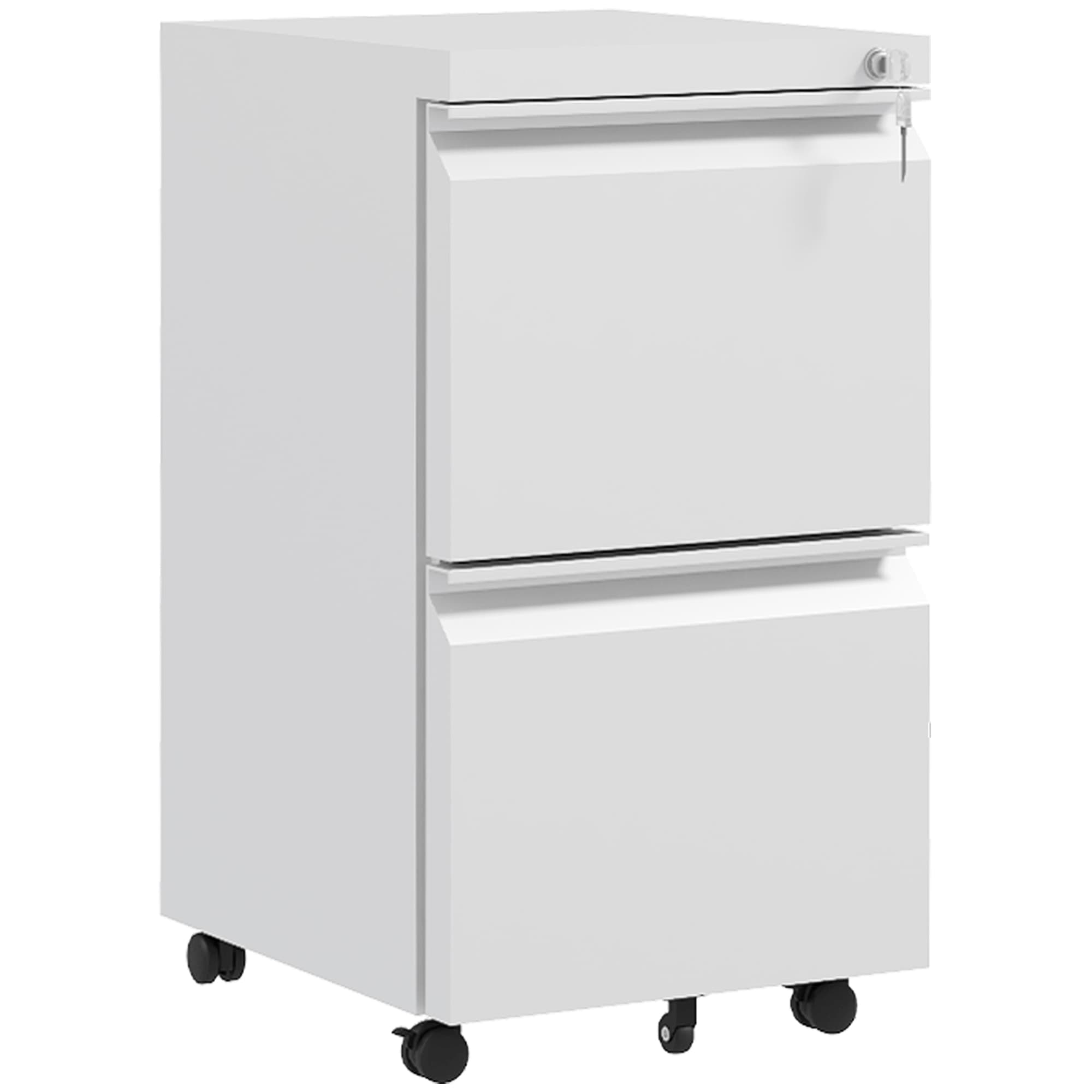 Vinsetto Mobile Steel Filing Cabinet, 2-Drawer Lockable Unit on Wheels with Adjustable Hanging Bar for Various File Sizes, White | Aosom UK