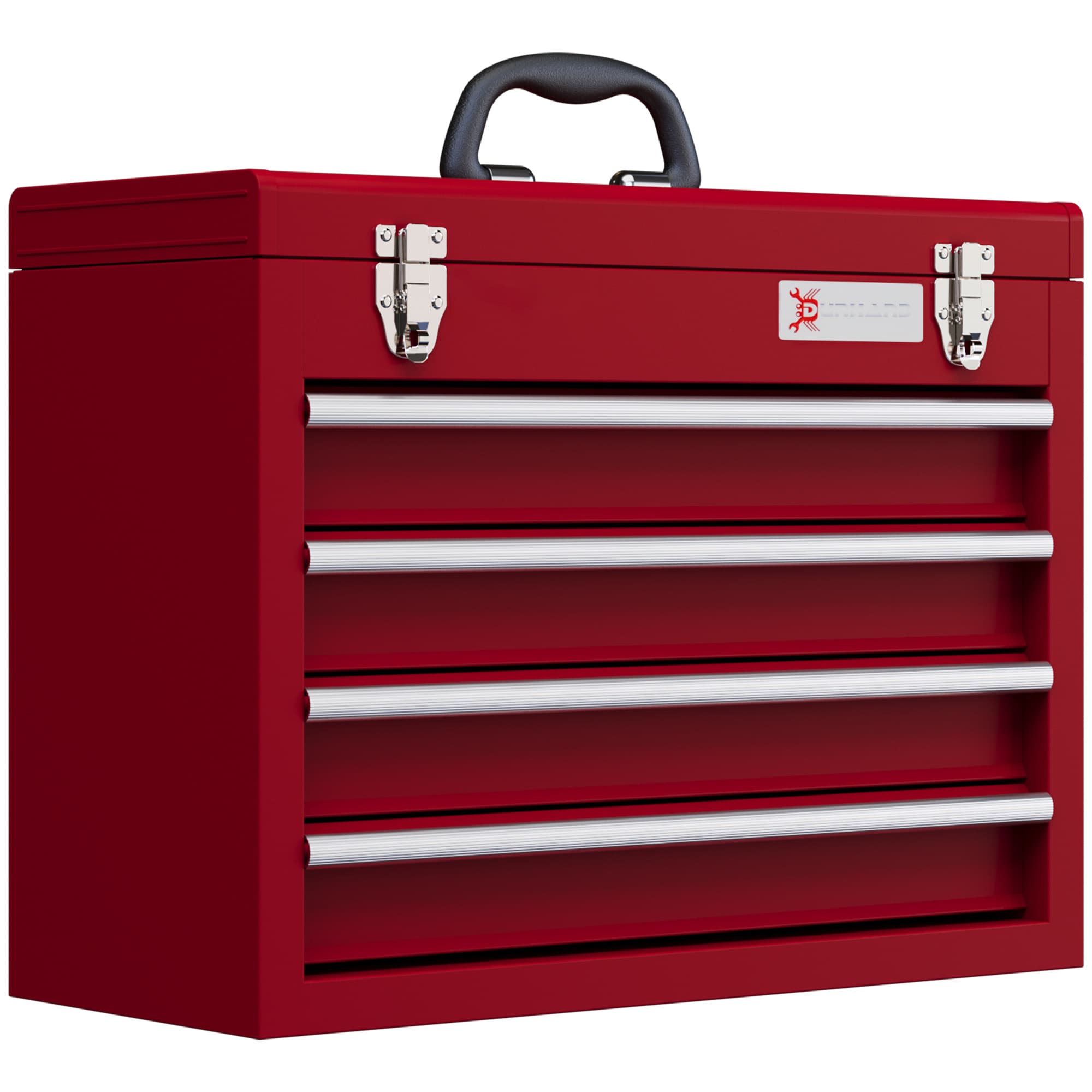 DURHAND Lockable Metal Tool Box, 4 Drawer Tool Chest with Latches, Handle, Ball Bearing Runners, Red | Aosom UK