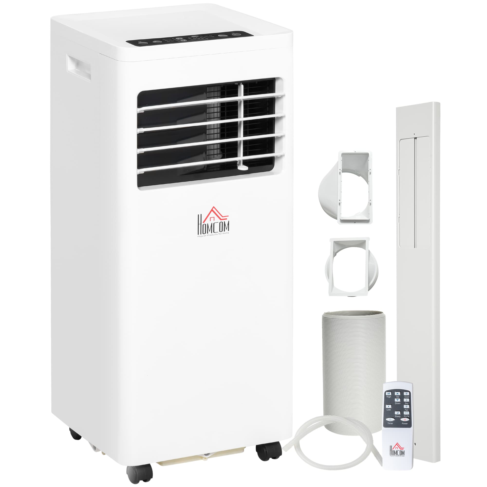 HOMCOM Portable Air Conditioner, 9000 BTU, Quiet, Energy Efficient, with Remote & Window Kit, White | Aosom UK