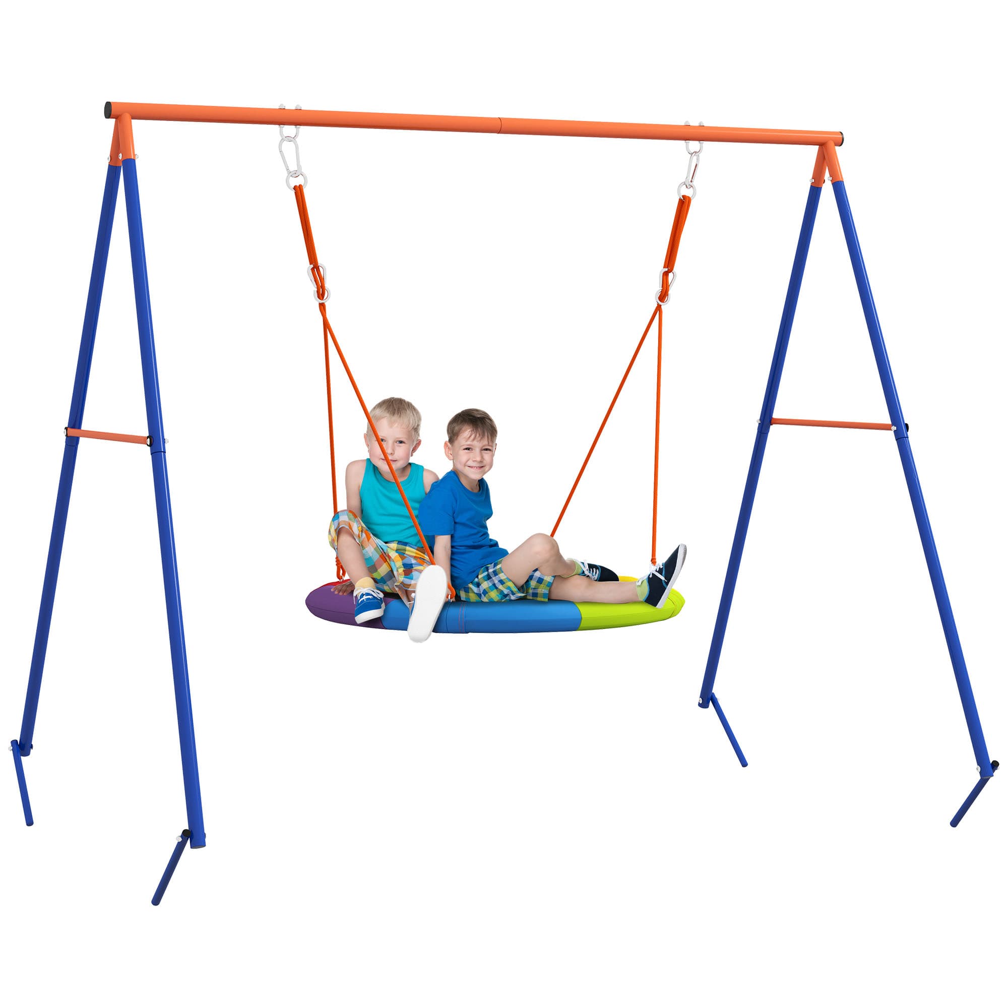 Outsunny Metal Kids Swing Set Nest Swing Seat with A-Frame Structure for Outdoor Use Multicoloured