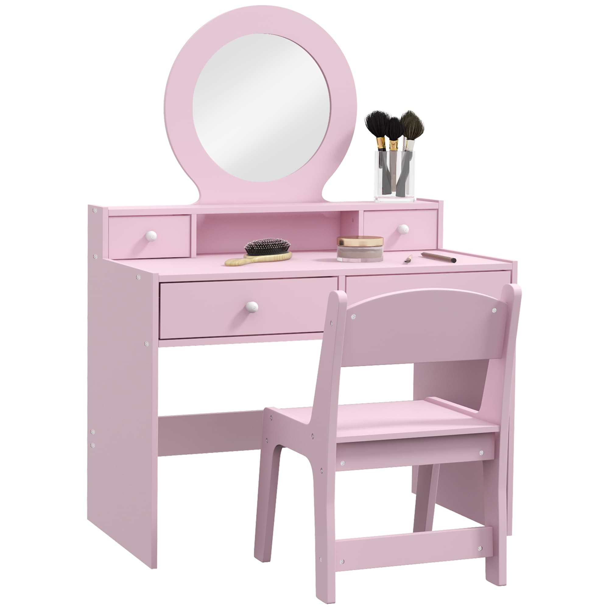 AIYAPLAY Kids Dressing Table Set Kids Make up Table with Stool and Mirror, Storage Drawers, Gift for Aged 3-8 | Aosom UK