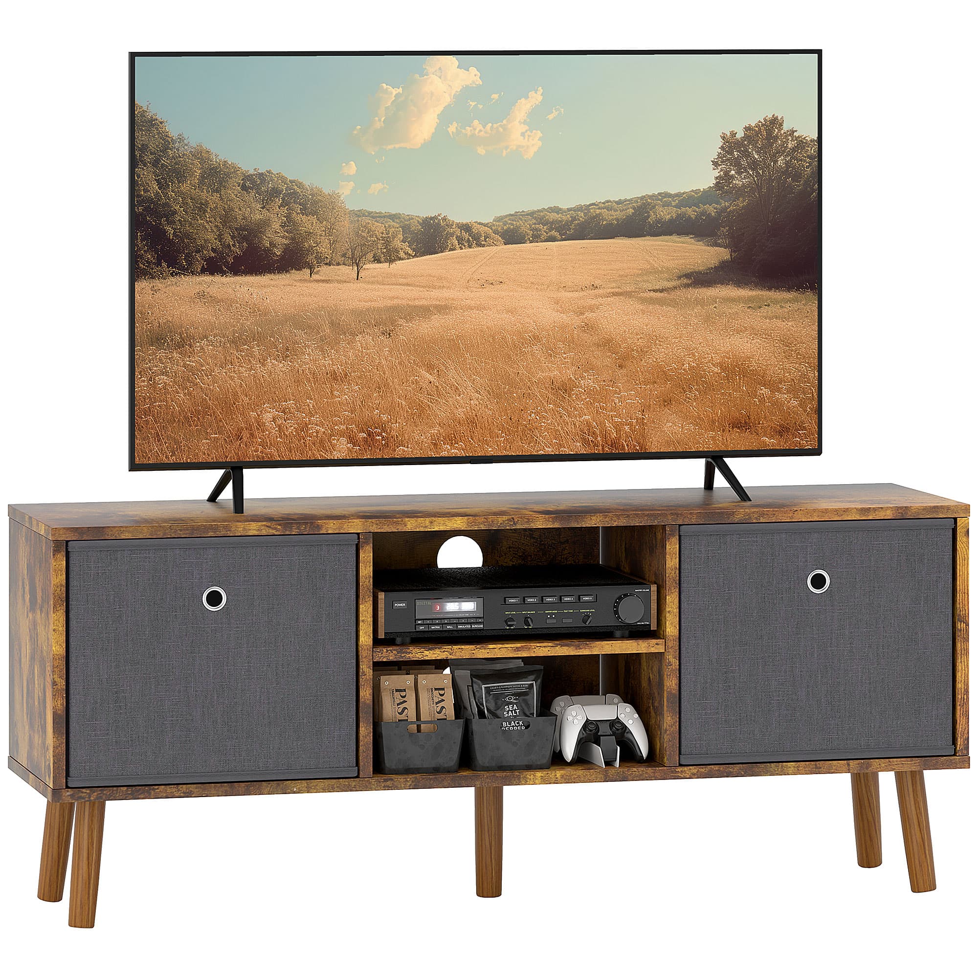 HOMCOM TV Cabinet Stand Unit for TVs up to 50'' with Foldable Drawers, Entertainment Centre for Living Room Rustic Brown | Aosom UK