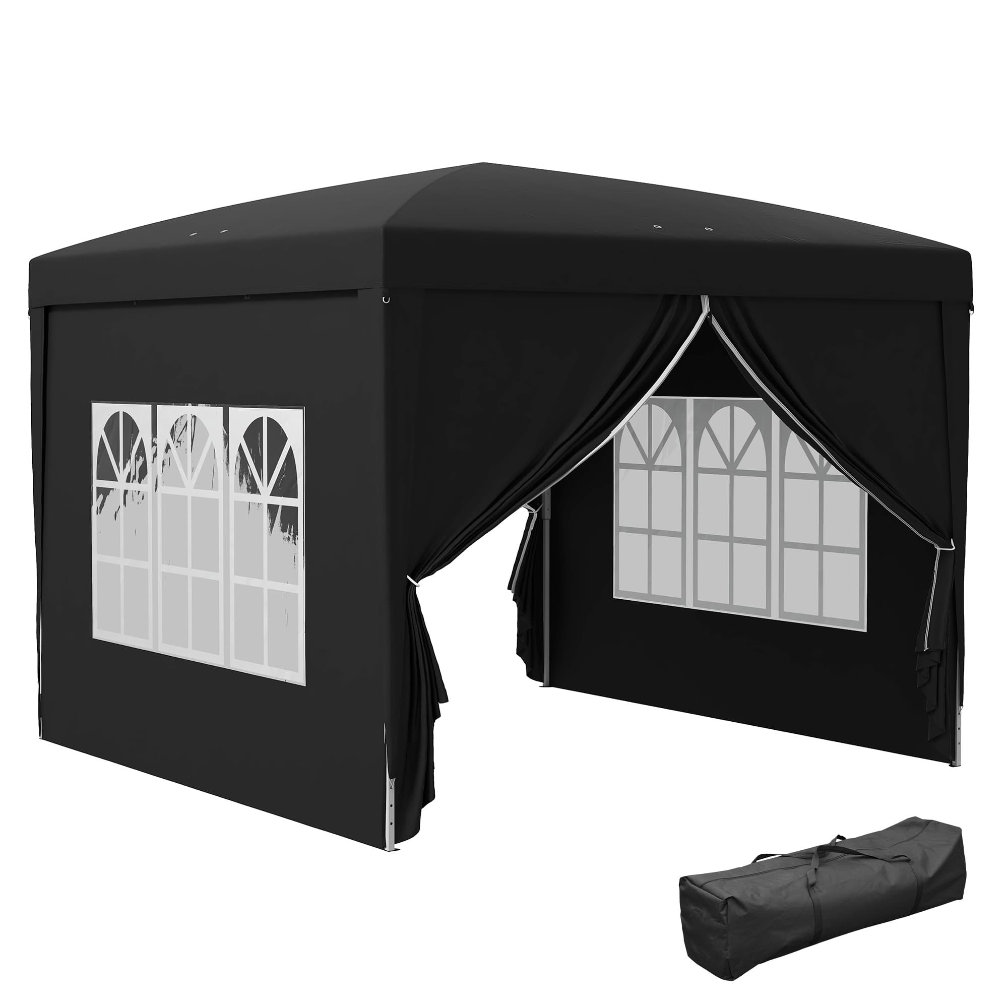 Outsunny 3 x 3m Pop Up Gazebo with Sides, Metal Frame Water Resistant Tent Canopy with Carry Bag and 2 Windows, Black | Aosom UK