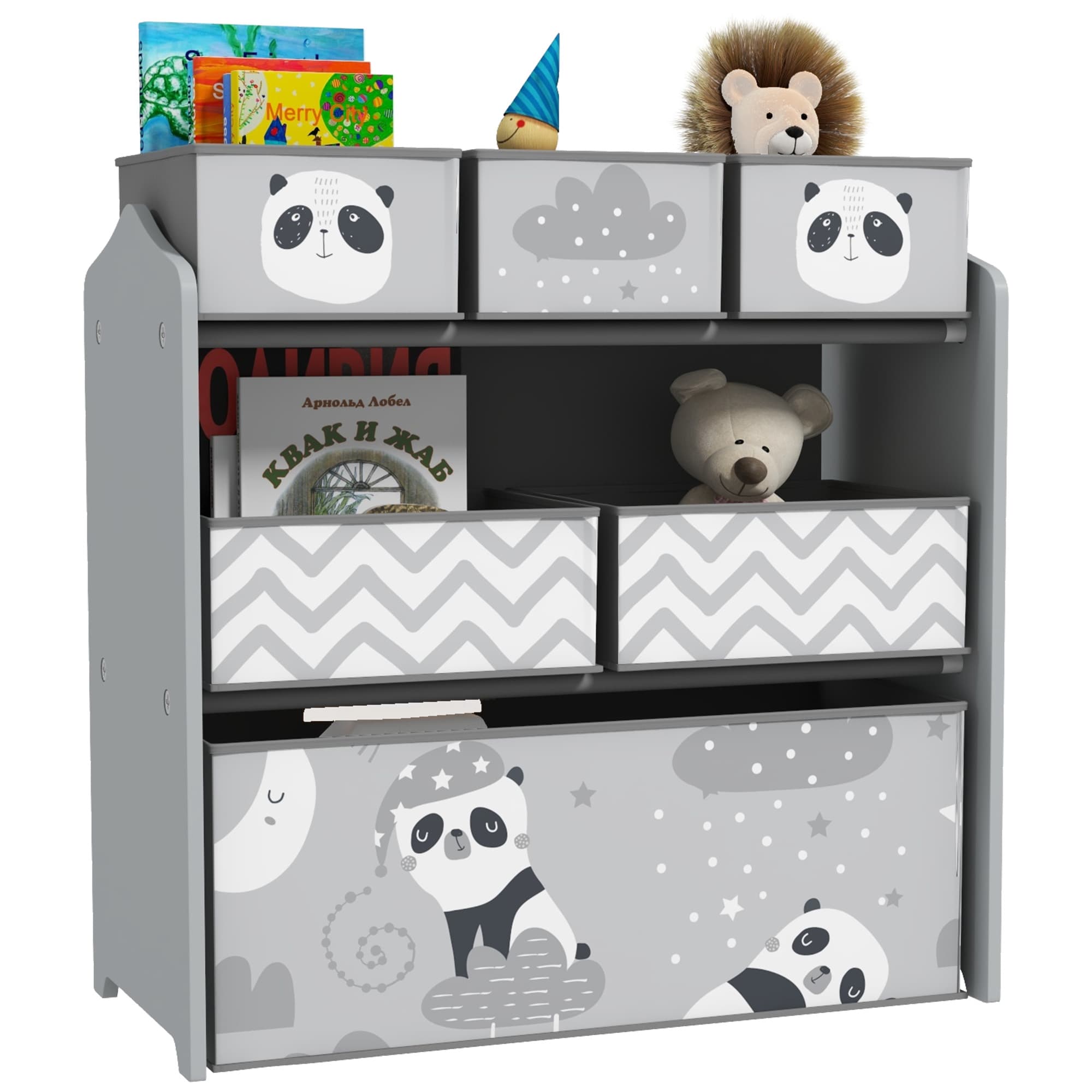 ZONEKIZ Kids Storage Unit, Toy Storage Organiser, with Six Fabric Bins, for Bedrooms, Playrooms, Nurseries - Grey | Aosom UK