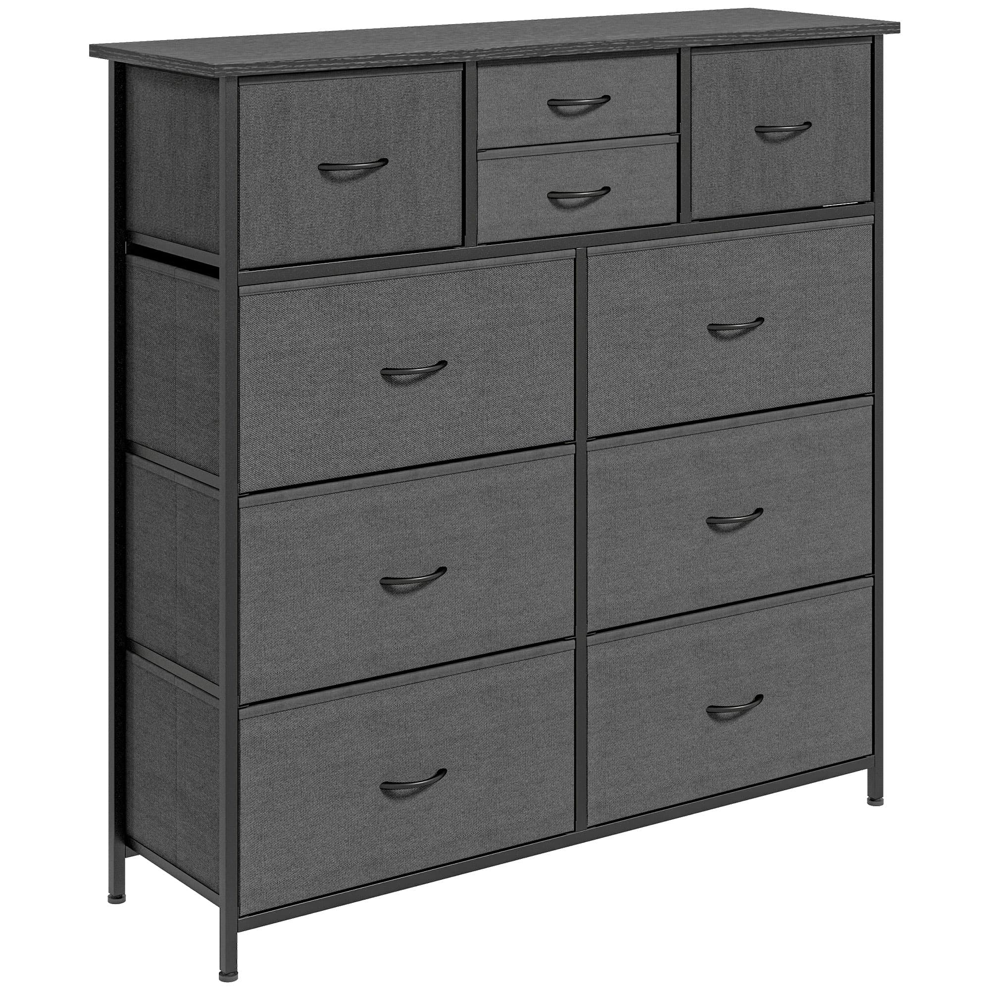 HOMCOM Bedroom Dresser: 10 Fabric Drawers, Steel Frame, Spacious Storage Solution, Ebony Shade