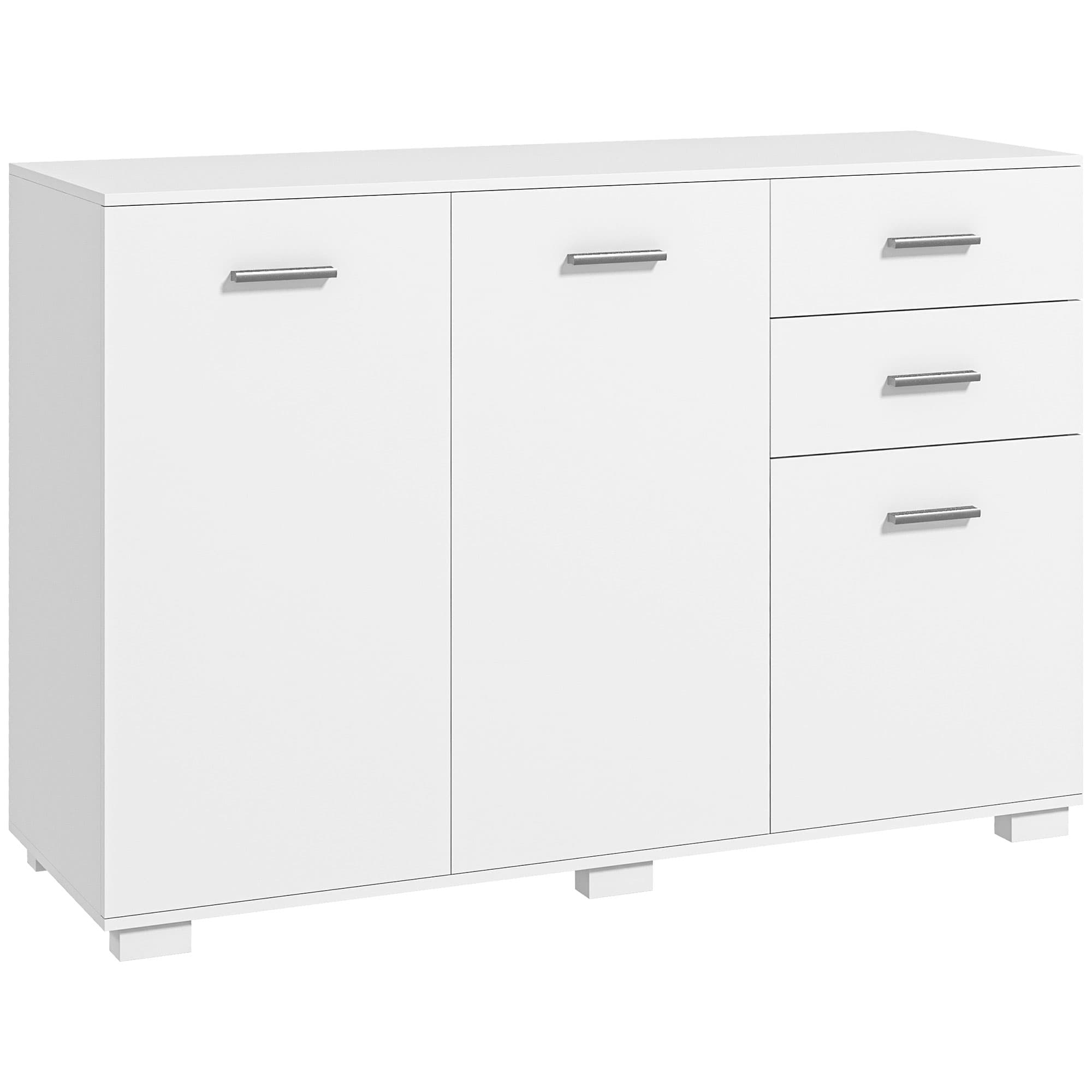 HOMCOM Modern Storage Cabinet, Sideboard with 2 Drawers, 3 Doors and Adjustable Shelves, Kitchen Cabinet for Living & Dining Room, White | Aosom UK