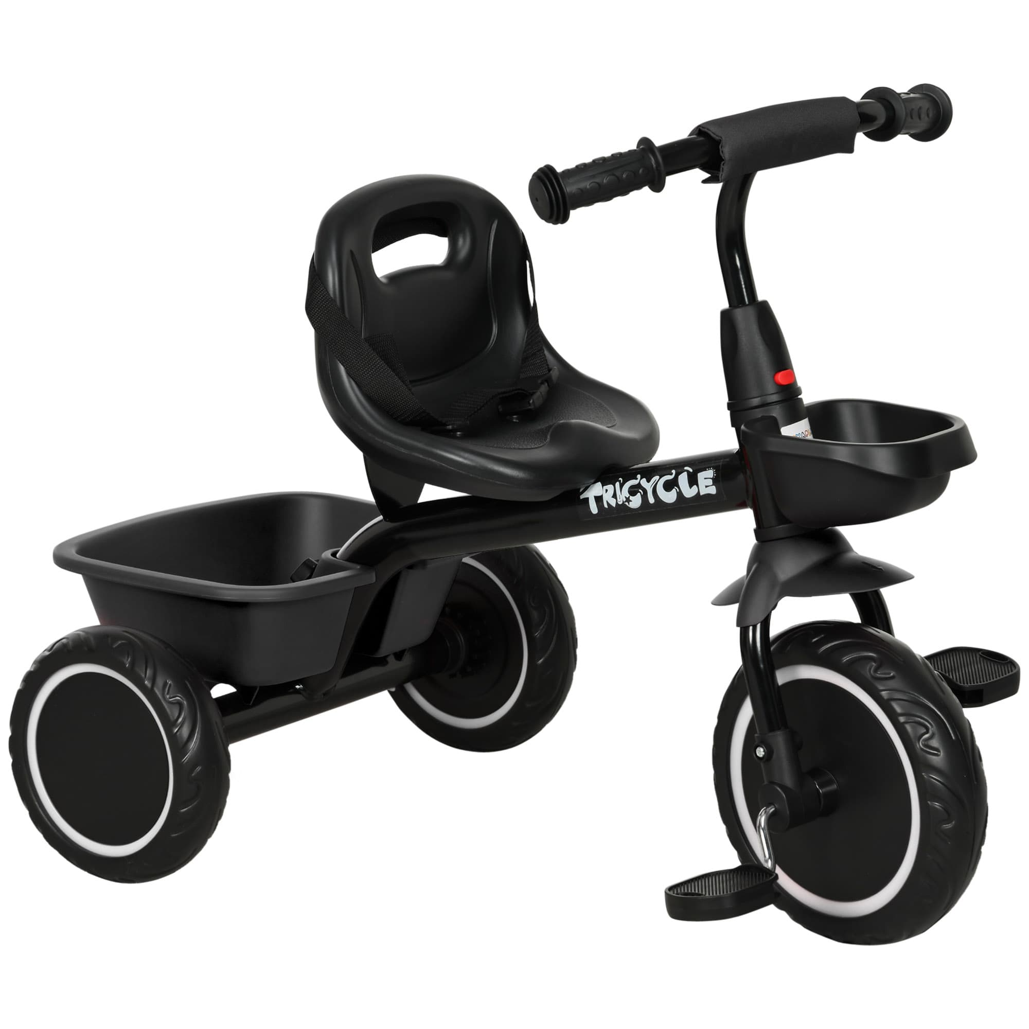 AIYAPLAY Kids Trike for 2-5 Years with Adjustable Seat, Pedal, Baskets, Black | Aosom UK