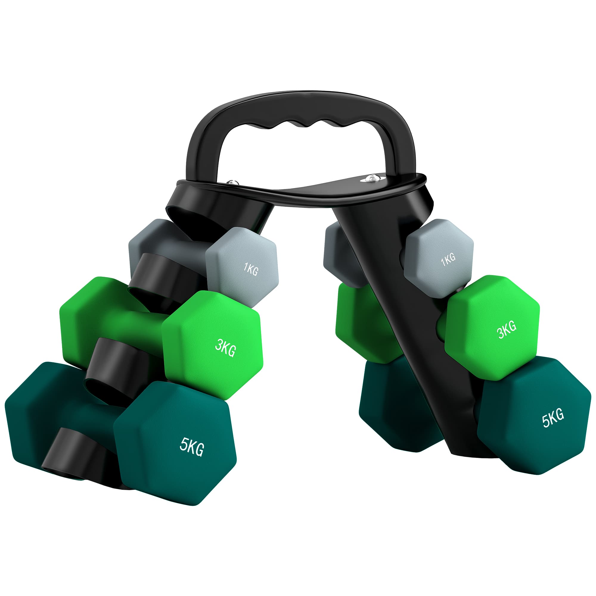 SPORTNOW Dumbbells Set with Carry Storage Rack, Set of 6 Weights for Home Gym Kettlebell Training Weight Lifting Exercise, 2 x 1kg, 2 x 3kg, 2 x 5kg | Aosom UK