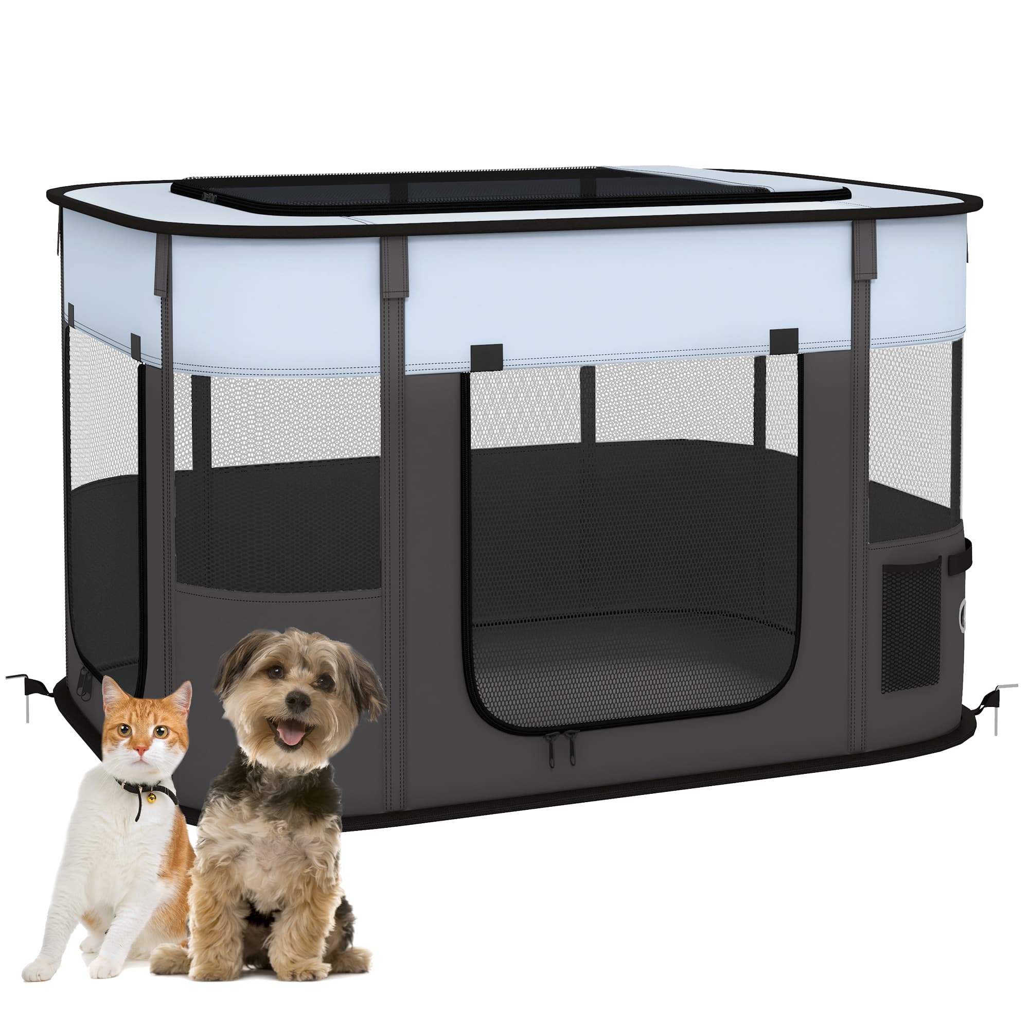 PawHut Foldable Dog Pen with Storage Bag for Indoor/Outdoor Use, Grey | Aosom UK thumbnail 4