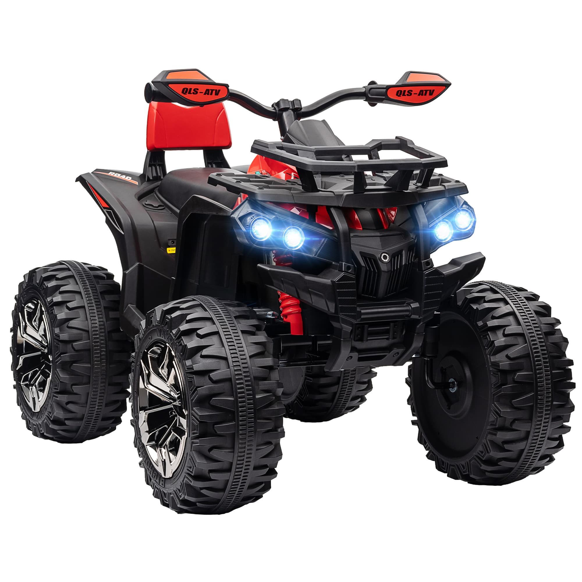 HOMCOM 12V Quad Bike ATV with LED Lights, Music, Backrest, Forward, Backward, Red | Aosom UK