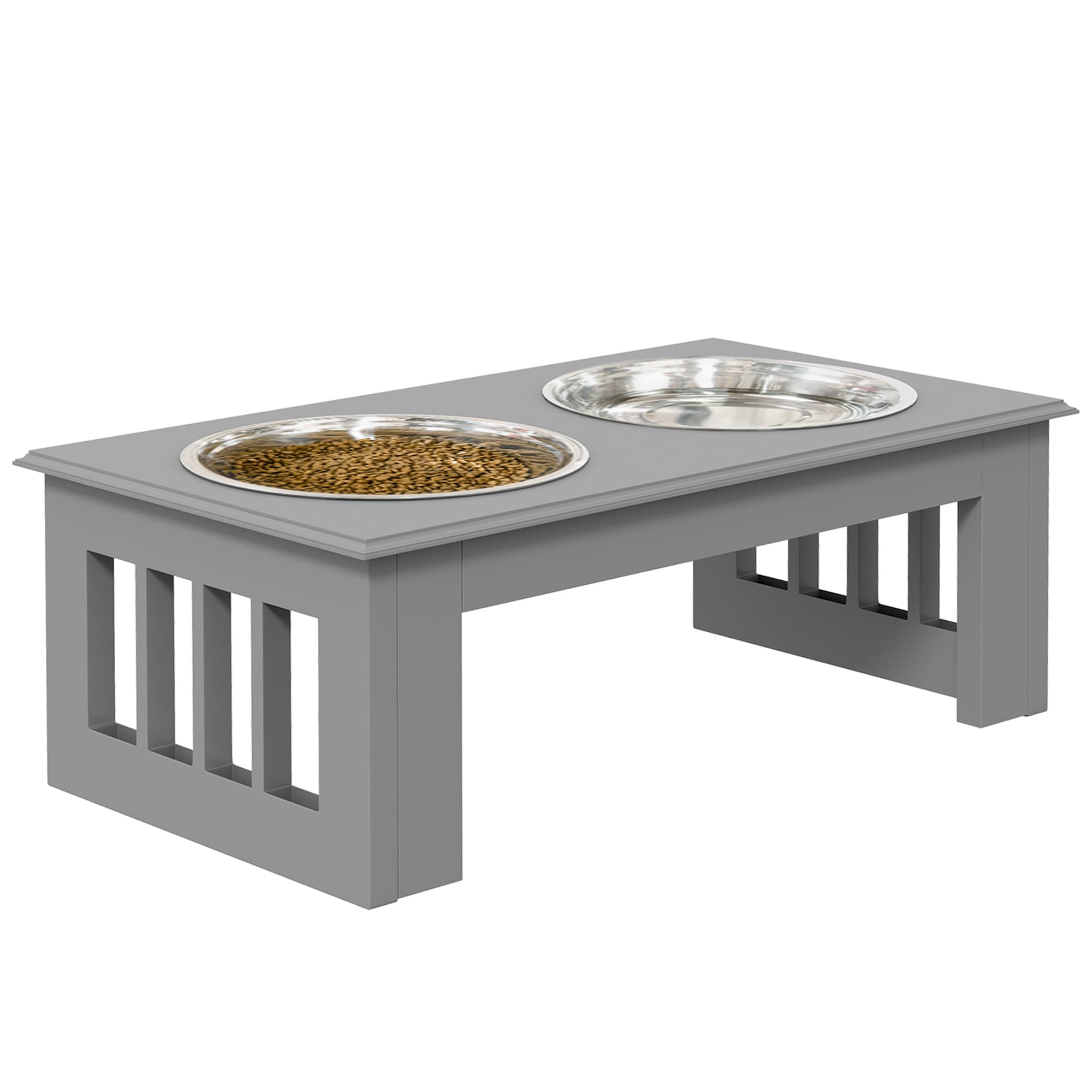 PawHut Raised Dog Feeding Bowls with Stand, Stainless Steel for Extra Small and Small Dog, 44L x 24W x 15H cm - Grey | Aosom UK