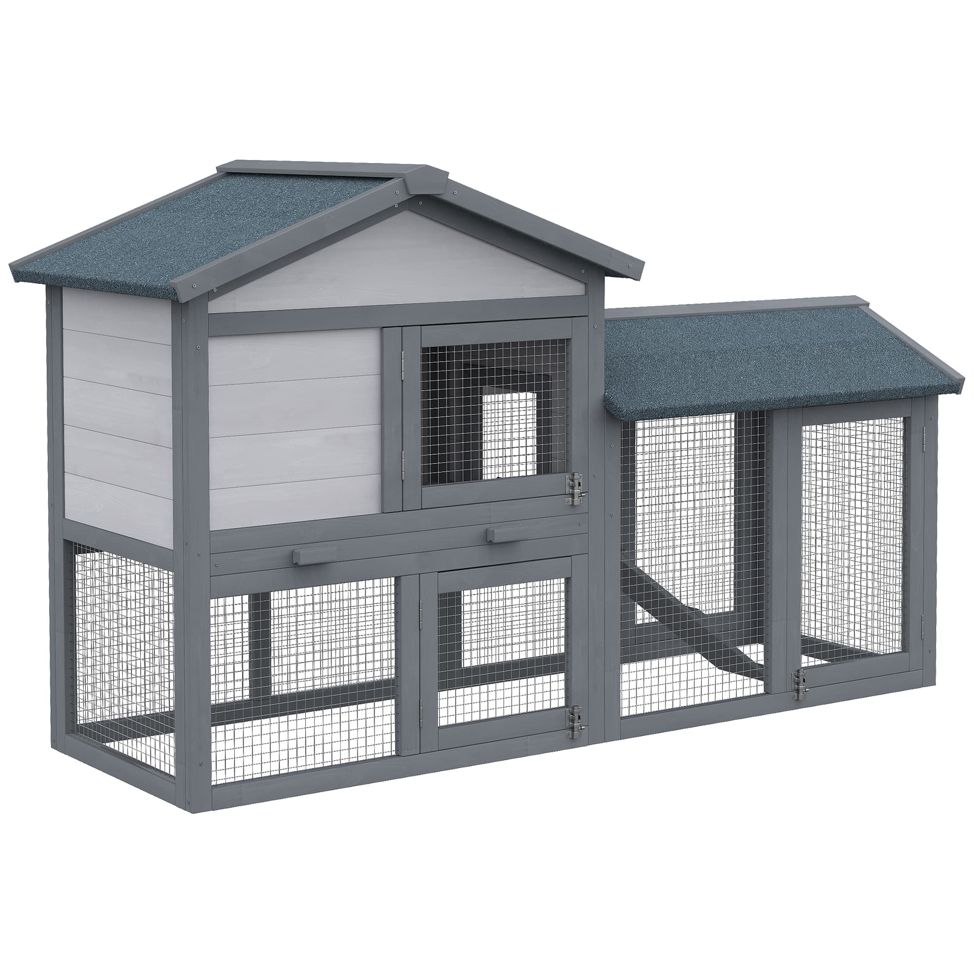 PawHut 147cm Wooden Rabbit Hutch with Water-Resistant Roof Ramp, Grey | Aosom UK