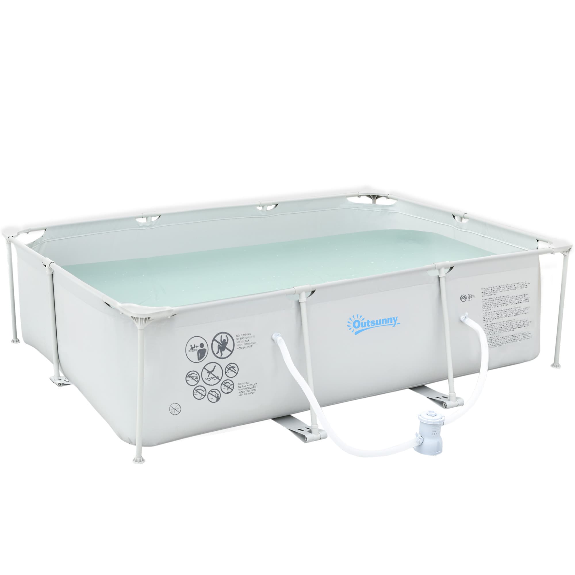 Outsunny Steel Frame Pool with Filter Pump & Filter Cartridge Rust Resistant Above Ground Pool w/ Sidewalls, 292 x 190 x 75cm, Grey | Aosom UK