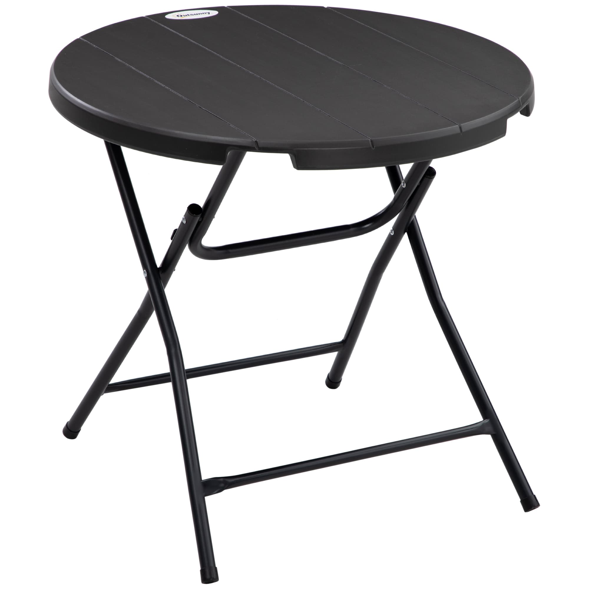 Outsunny Foldable Round Garden Table for 4, Outdoor Dining Table with HDPE Tabletop and Steel Frame, 80 x 80 x 73 cm, Dark Grey | Aosom UK