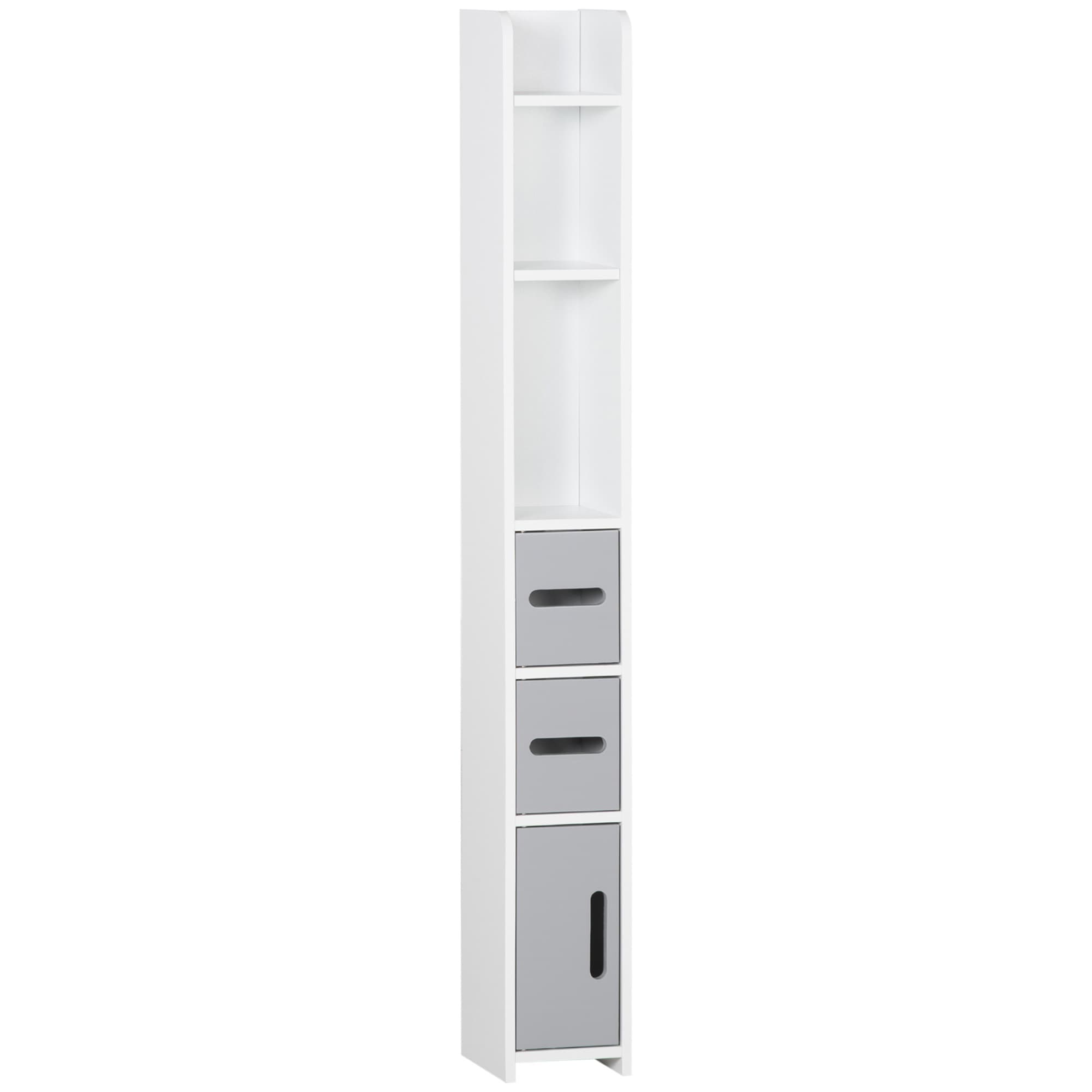 Kleankin Freestanding Bathroom Cabinet, Modern Tall Storage with Open Shelves and 3 Cupboards, for Bedroom Hallway, Grey | Aosom UK