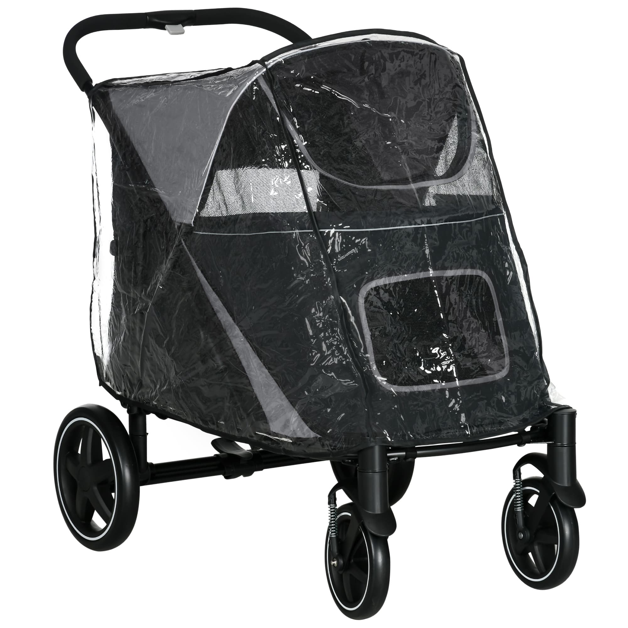 PawHut 4 Wheel Pet Stroller with Rain Cover for Medium and Large Dogs - Black | Aosom UK