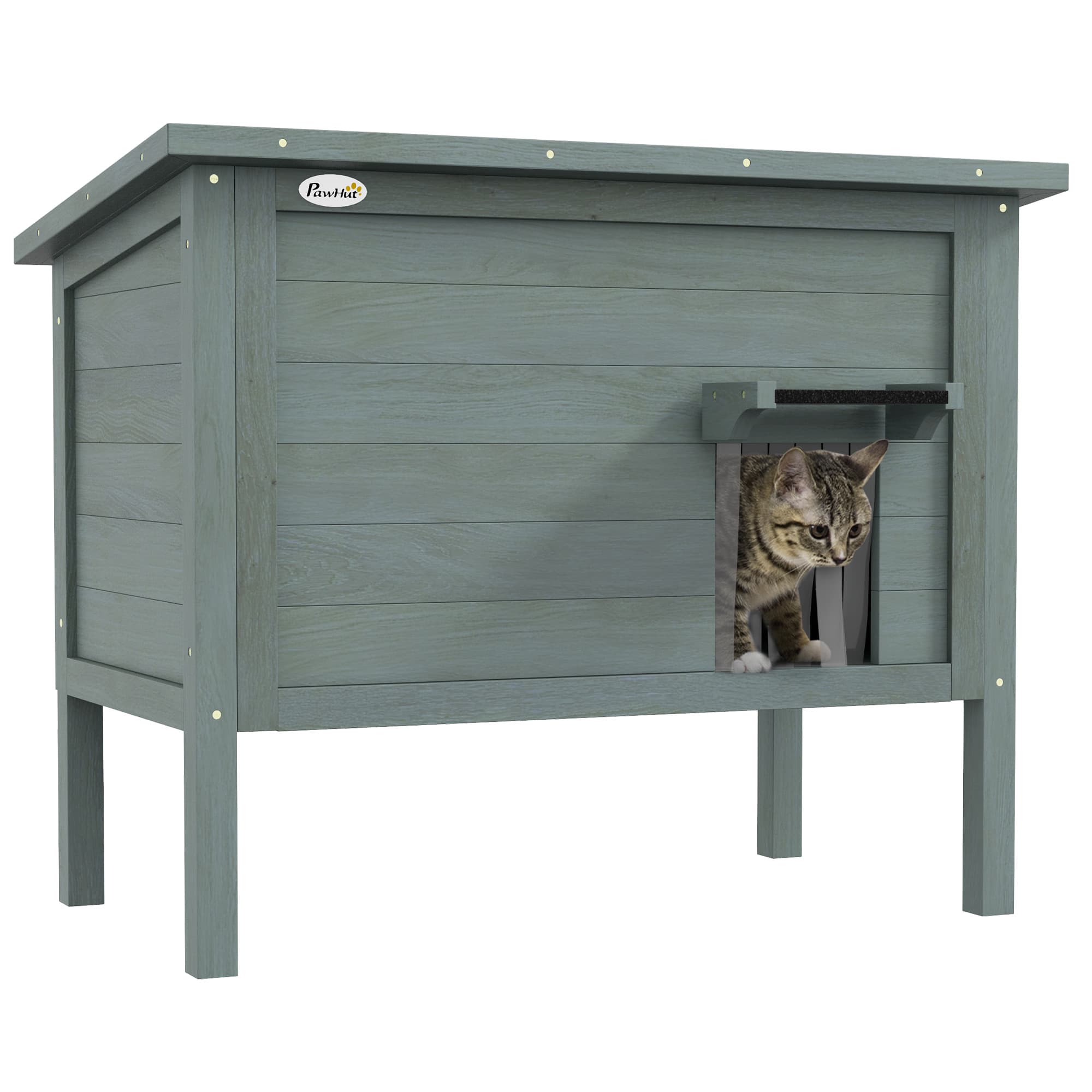 PawHut Outdoor Cat House, Wooden Insulated with Removable Floor, Waterproof & Openable Roof, Charcoal Grey | Aosom UK