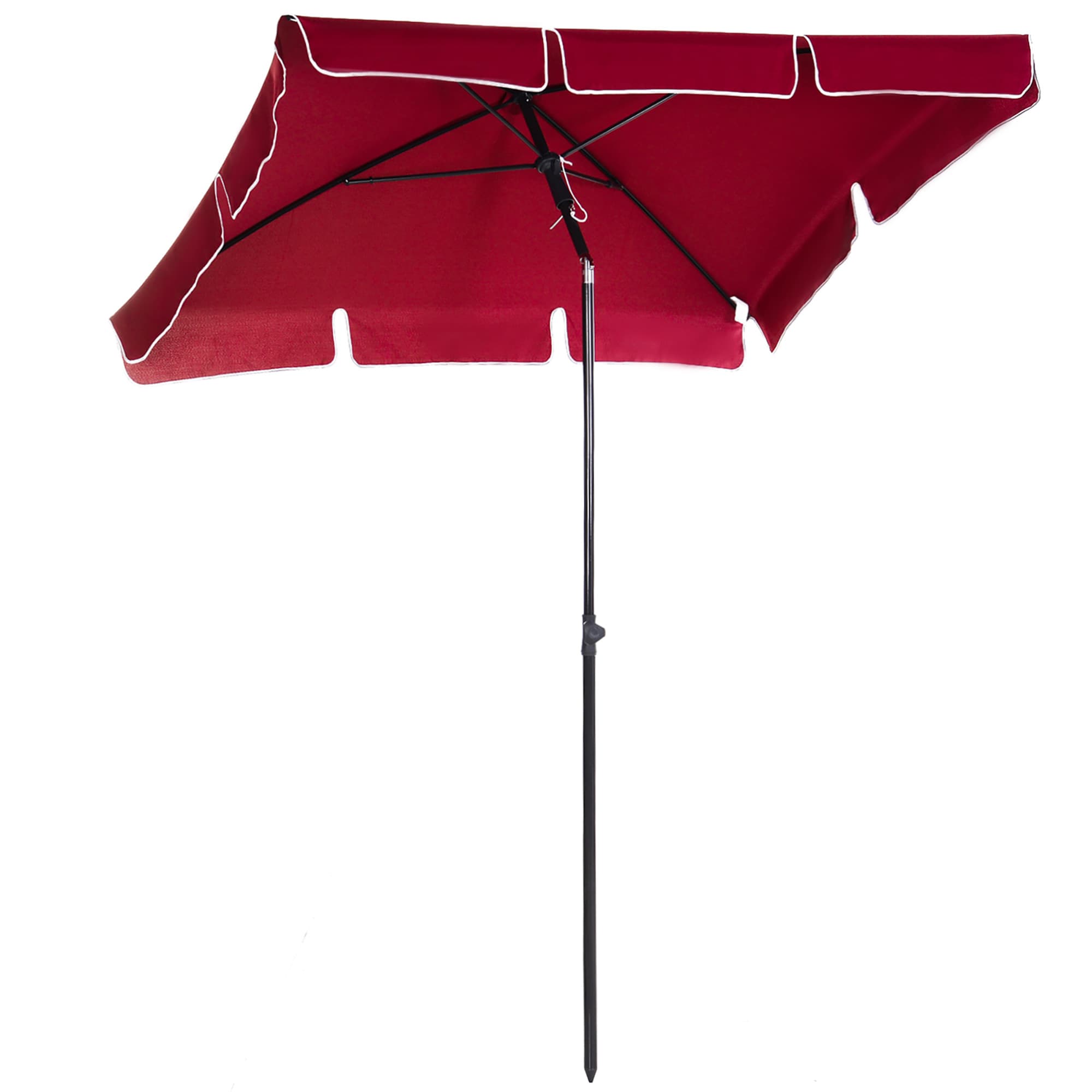 Outsunny Rectangular Patio Parasol: Red Aluminium Sun Umbrella with Tilt Function, 2M x 1.25M Shade Canopy | Aosom UK