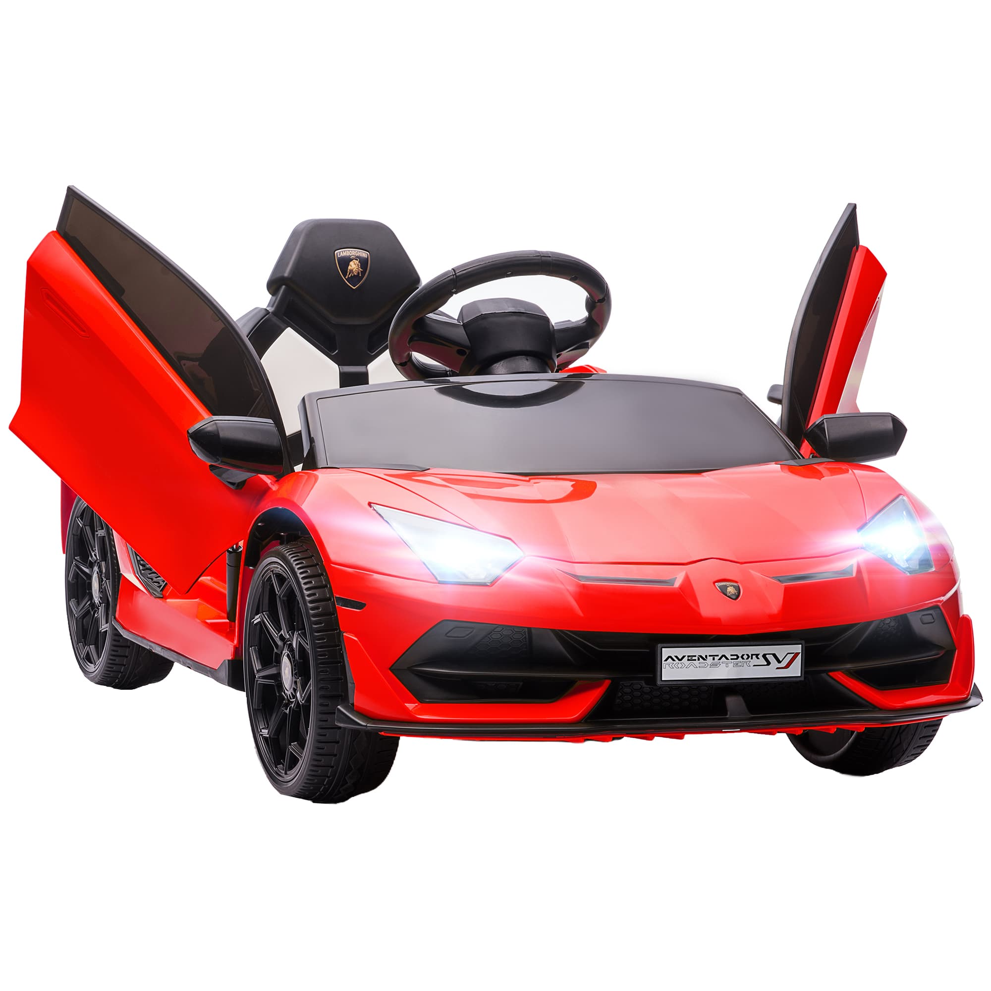 HOMCOM Lamborghini Licensed 12V Kids Electric Car w/ Butterfly Doors, Easy Transport Remote, Music, Horn, Suspension - Red | Aosom UK