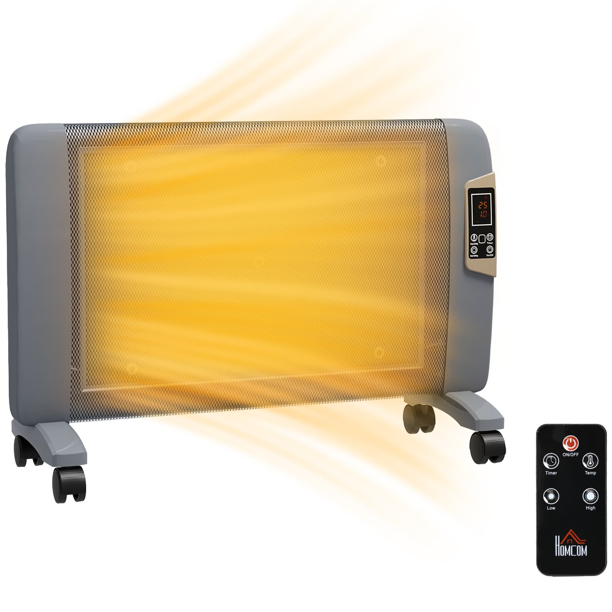 HOMCOM Convector Heaters, Portable Heater with 2 Heat Settings, Adjustable Temperature 15-40°C, 1000W/2000W, Living Room, Garage, Grey | Aosom UK