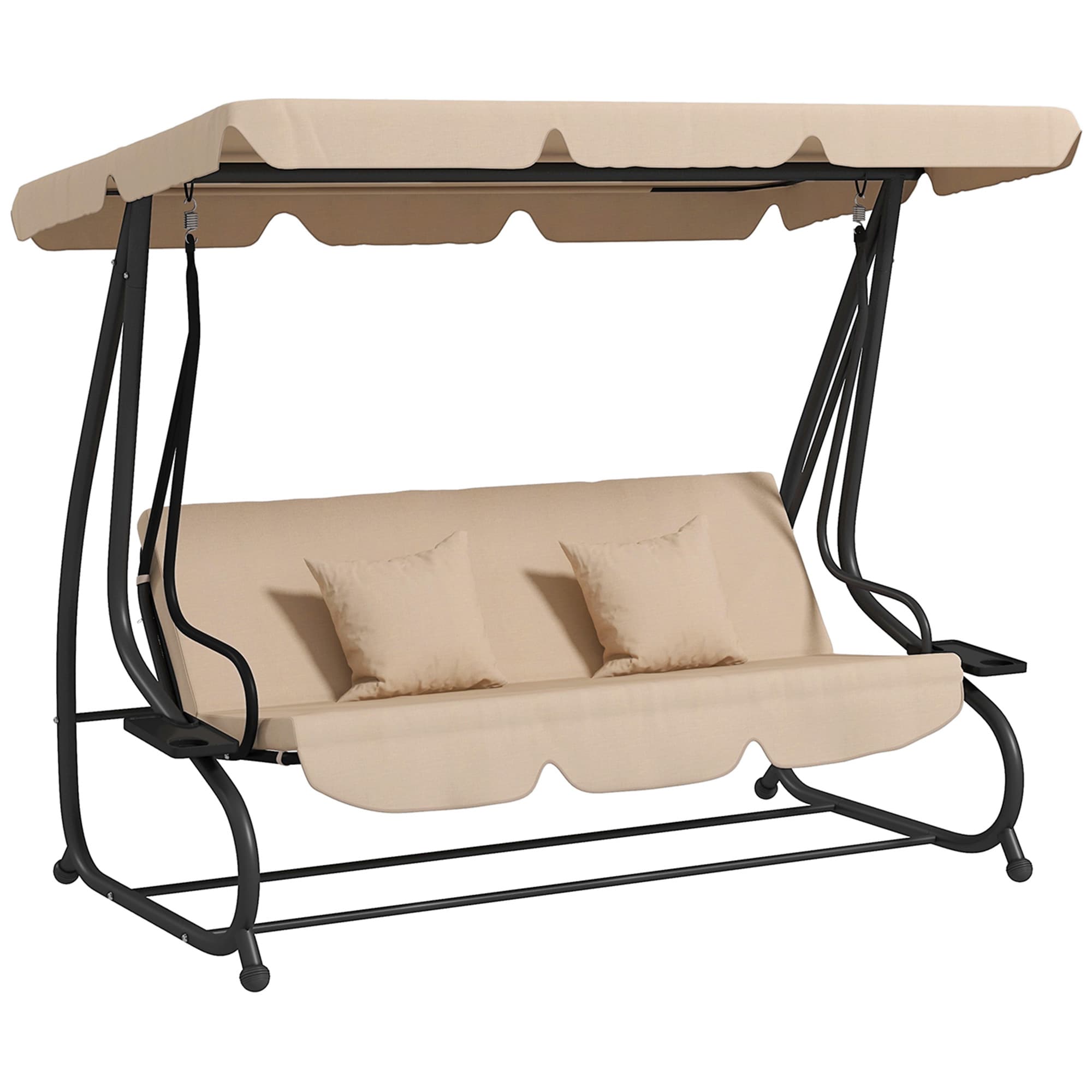 Outsunny Three-Person garden Swing Chair, with Adjustable Canopy - Light Brown thumbnail 2