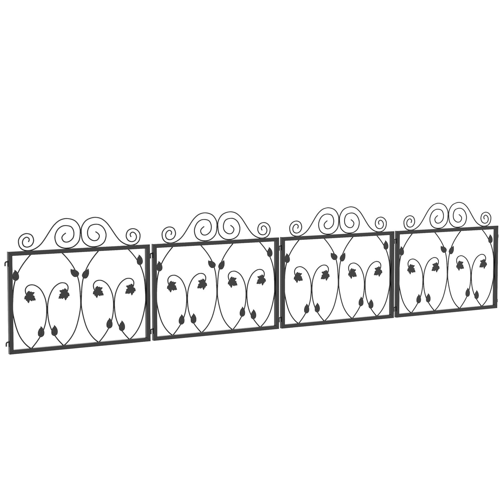 Outsunny Garden Fencing: 4-Pack Metal Wire Borders with Scroll Flower Design, Black Animal Barrier | Aosom UK