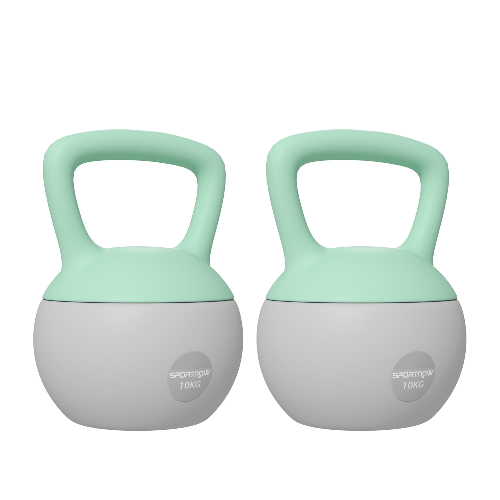 SPORTNOW 2 x 10kg Soft Kettlebell, Kettle Bell with Non-Slip Handle, for Home Gym, Strength Training, Cardio - Grey and Green | Aosom UK