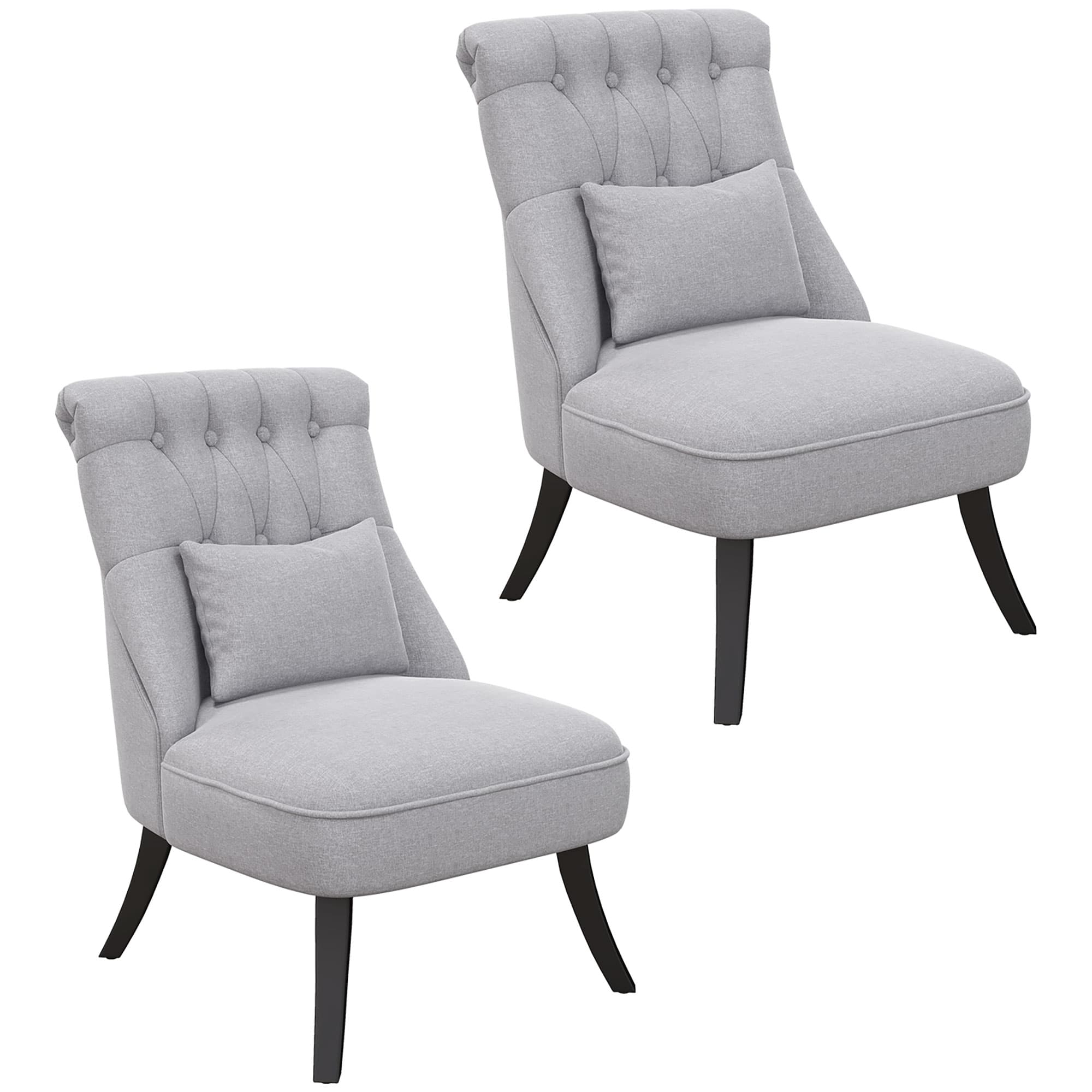 HOMCOM Fabric Single Sofa Dining Chair Tub Chair Upholstered W/ Pillow Solid Wood Leg Home Living Room Furniture Set of 2 Grey | Aosom UK