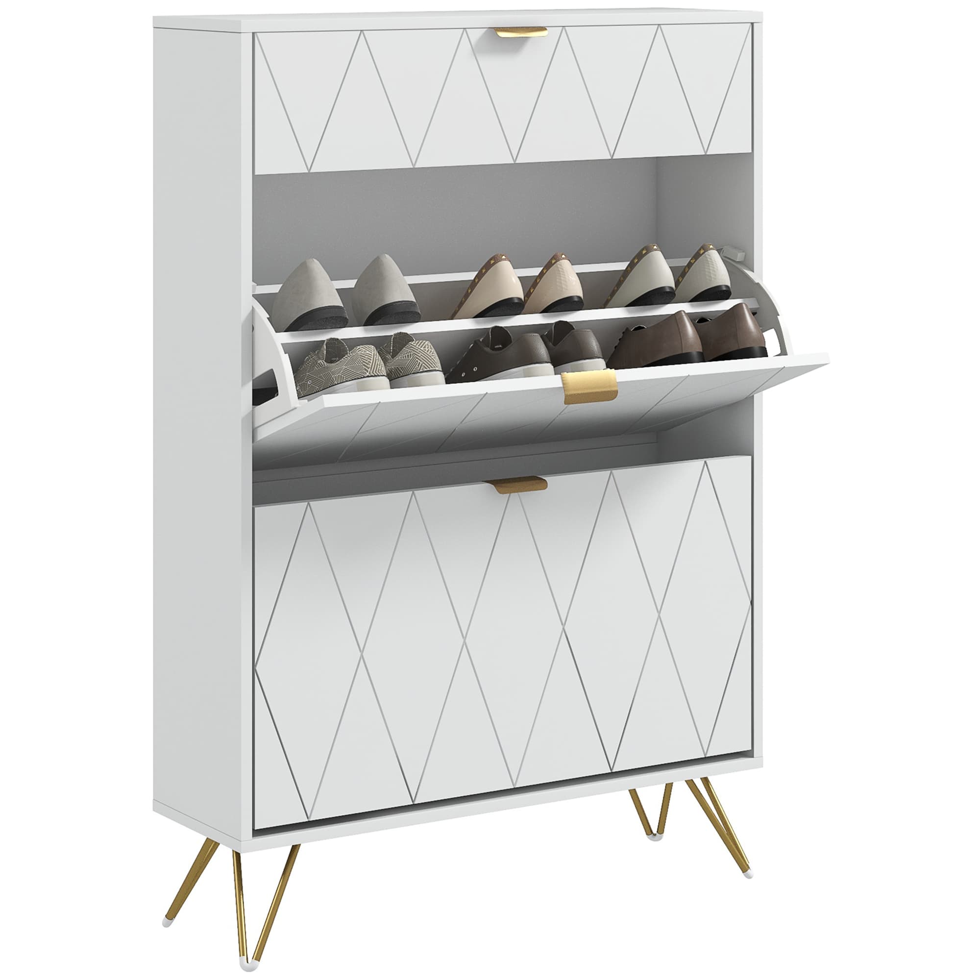 HOMCOM Two Flip Drawer Narrow Shoe Cabinet - White | Aosom UK