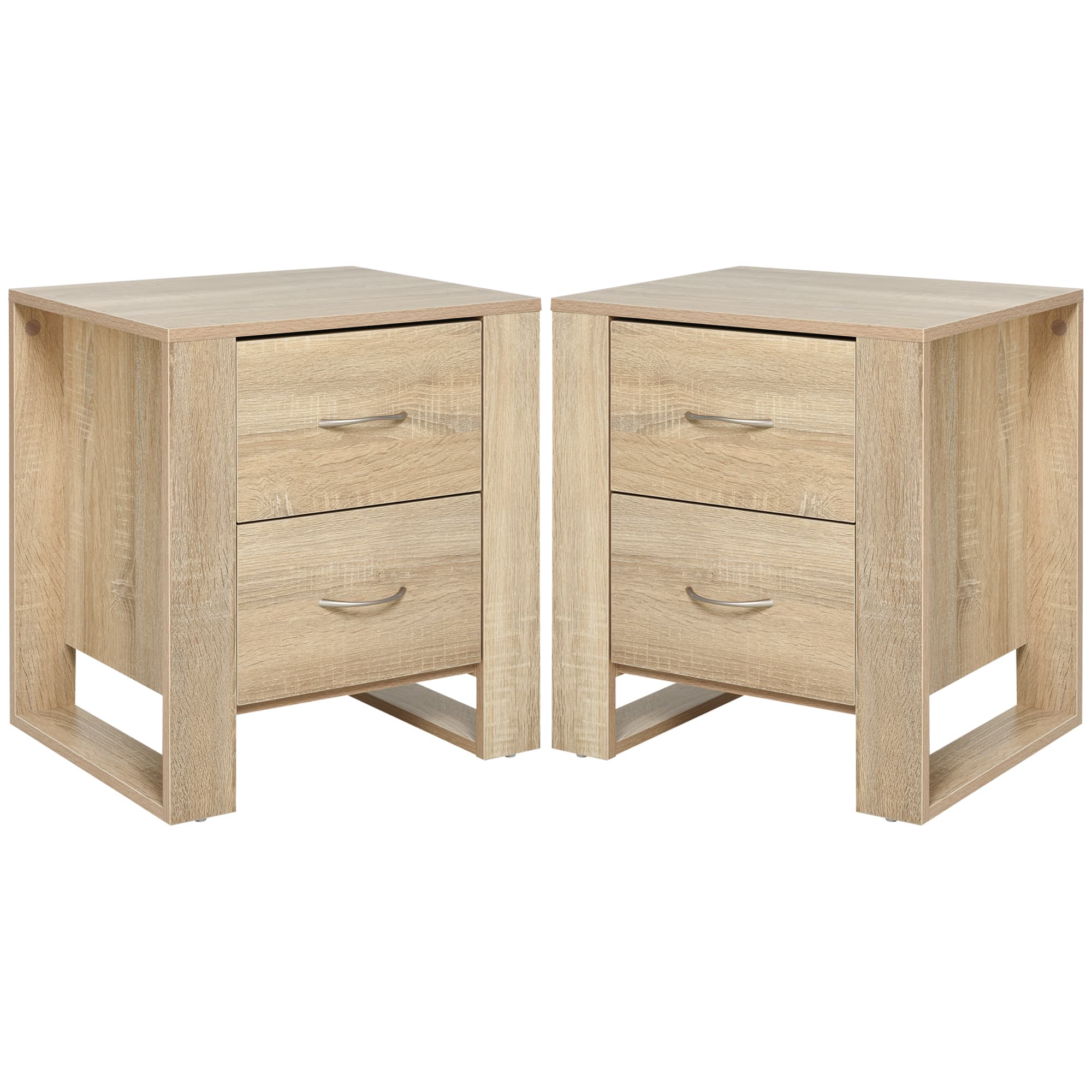 HOMCOM Bedside Table with 2 Drawers, Nightstand with Handles and Elevated Base, Side Table for Bedroom, Living Room, Set of 2, Brown | Aosom UK