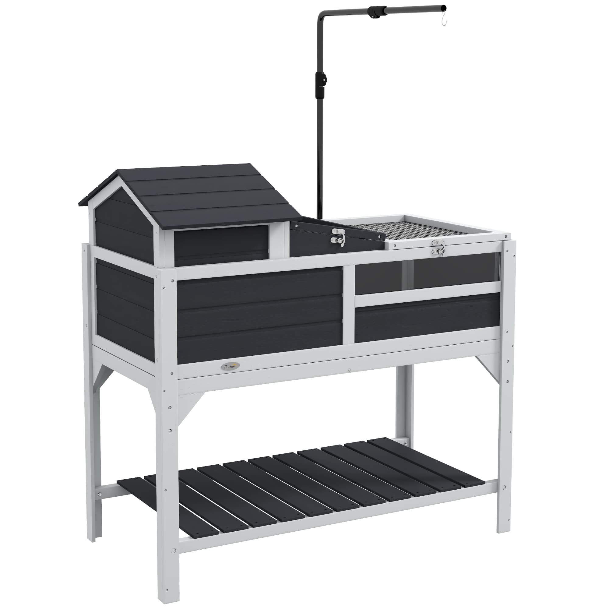 PawHut Wooden Tortoise Enclosure, Tortoise Tank w/ Adjustable Lamp Holder, Openable Lid, Removable Main House, Grey | Aosom UK