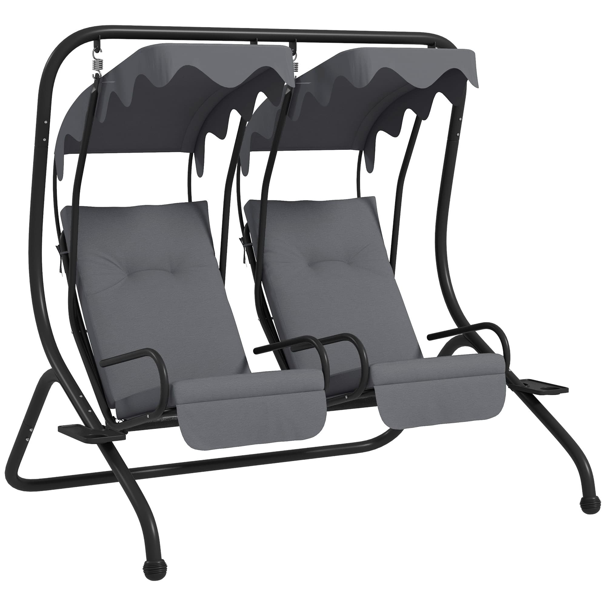 Outsunny Canopy Swing Chair Modern Garden Swing Seat Outdoor Relax Chairs w/ 2 Separate Chairs, Cushions and Removable Shade Canopy, Grey | Aosom UK