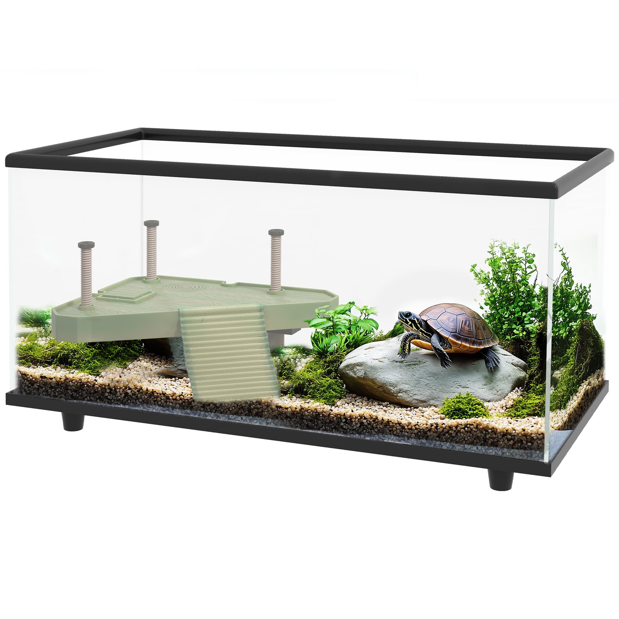 PawHut 50L Glass Turtle Tank Aquarium with Basking Platform, Easy-Drain, Strip Patch Thermometer | Aosom UK
