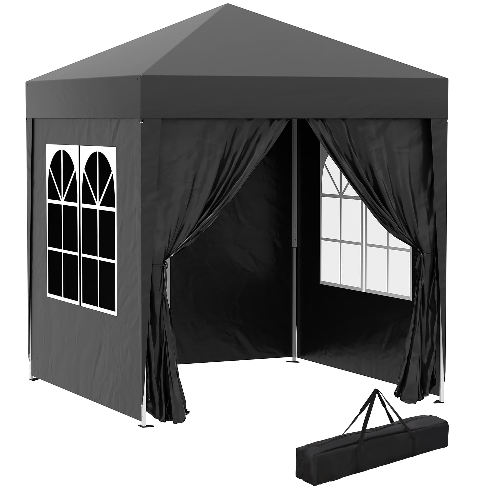 Outsunny 2 x 2m Waterproof Gazebo, Pop Up Gazebo with Removable Walls and Carrying Bag for Party and Camping, Black | Aosom UK