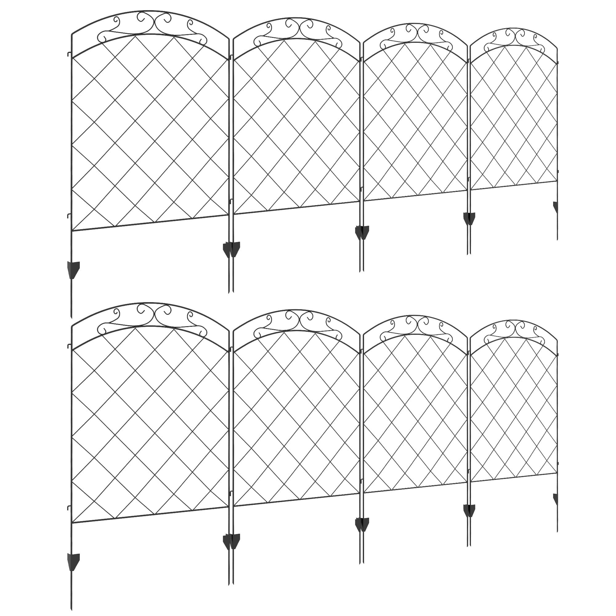 Outsunny Decorative Garden Fencing, 43in x 11.4ft Picket Fence Panels, 8PCs Rustproof Steel Wire Landscape Flower Bed Border Edging | Aosom UK