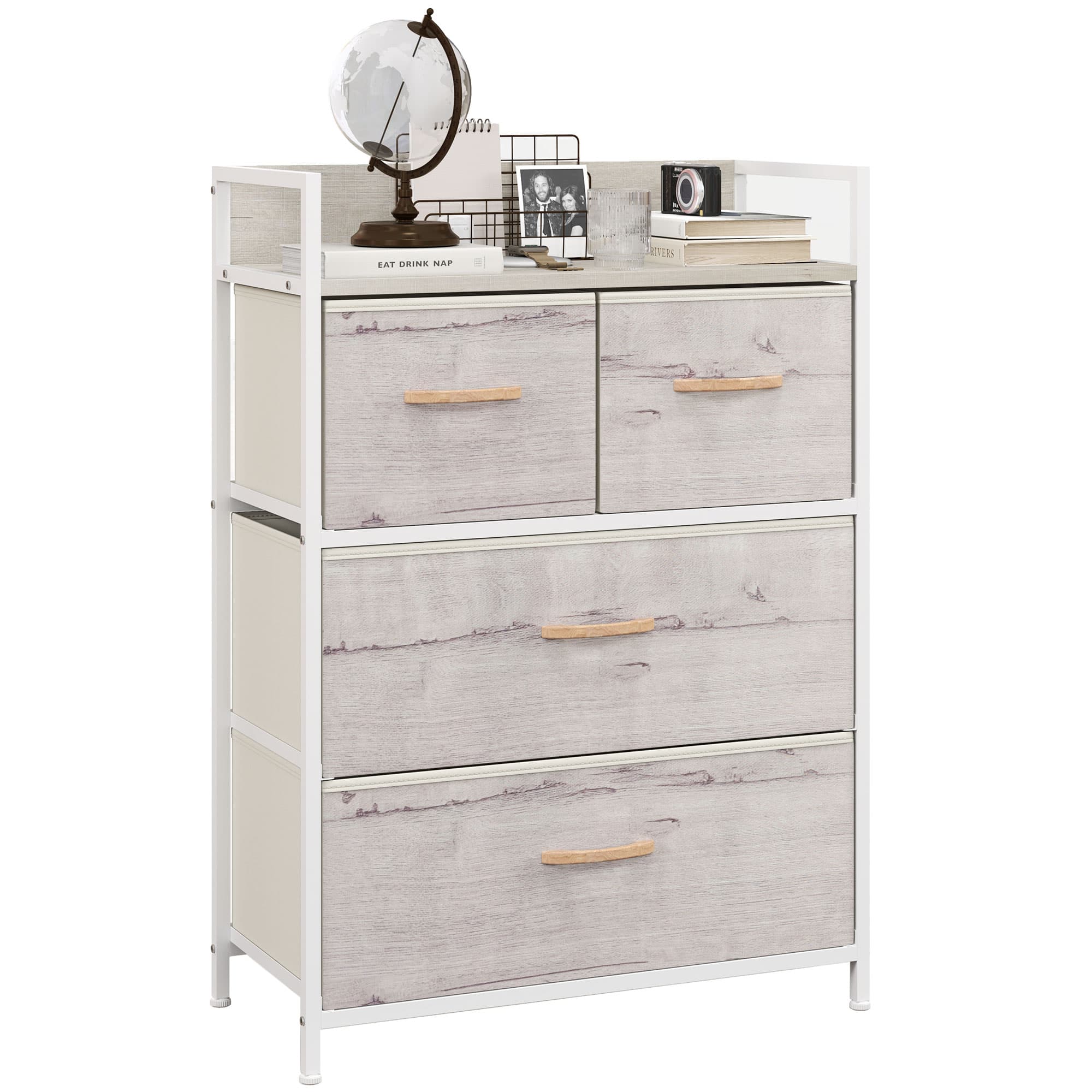 HOMCOM Rustic Chest of Four Fabric Drawers - Black thumbnail 2
