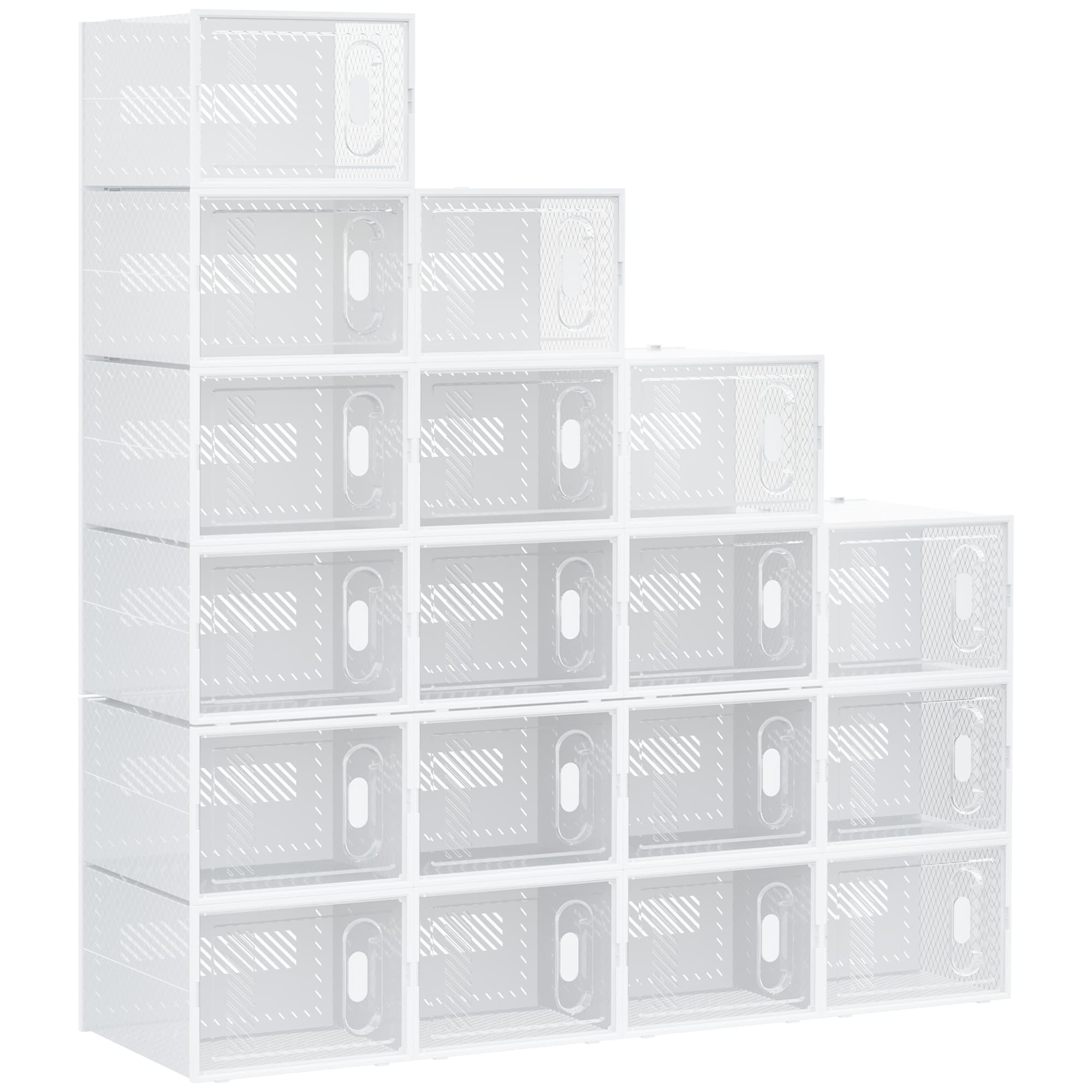 HOMCOM Stackable Clear Shoe Storage Box, 18PCS, Plastic with Magnetic Door, for Sizes up to UK 12/EU 46, Transparent | Aosom UK
