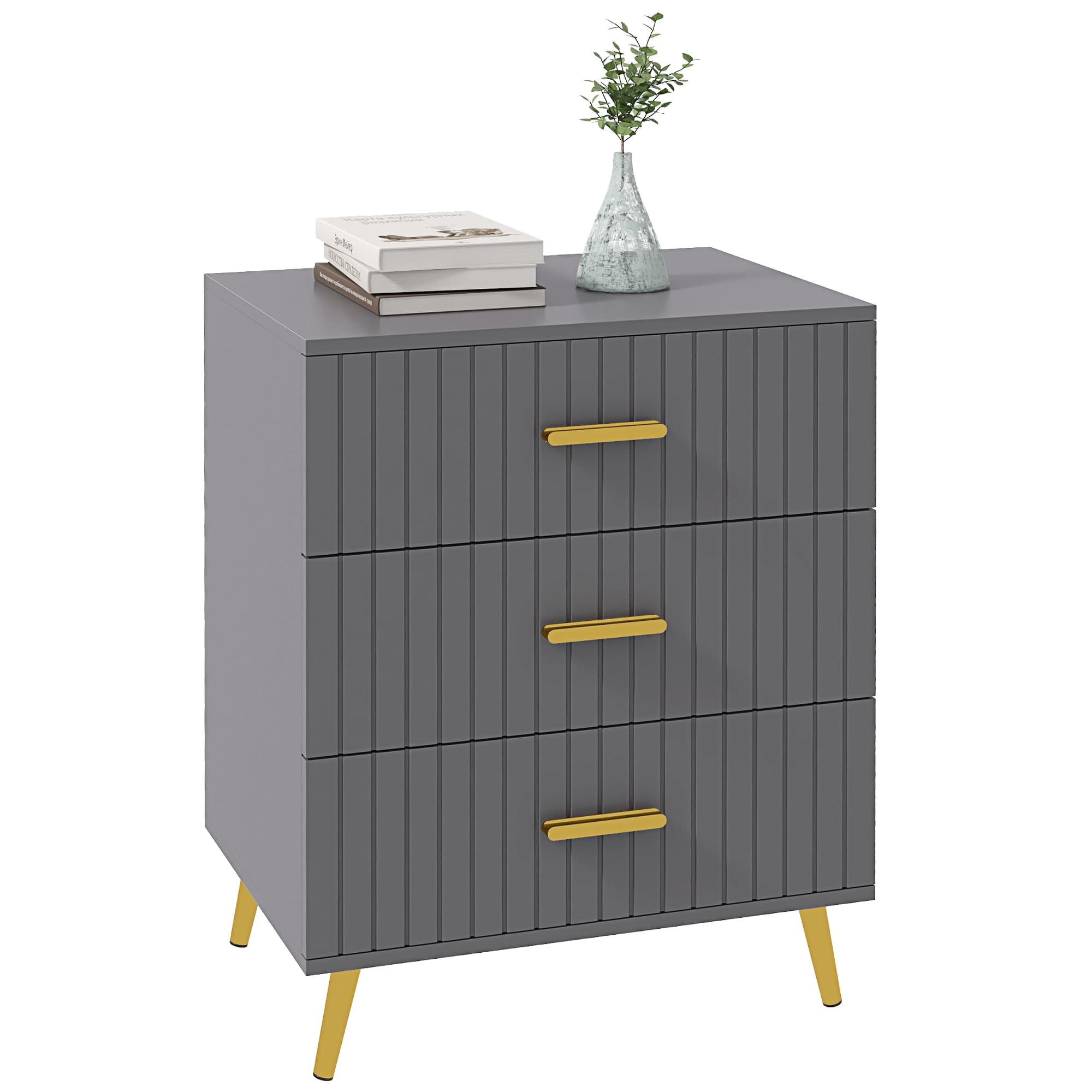 HOMCOM Bedroom Chest of Drawers, Modern 3-Drawer Dresser, Storage Drawer Unit with Aluminium Legs, Dark Grey | Aosom UK
