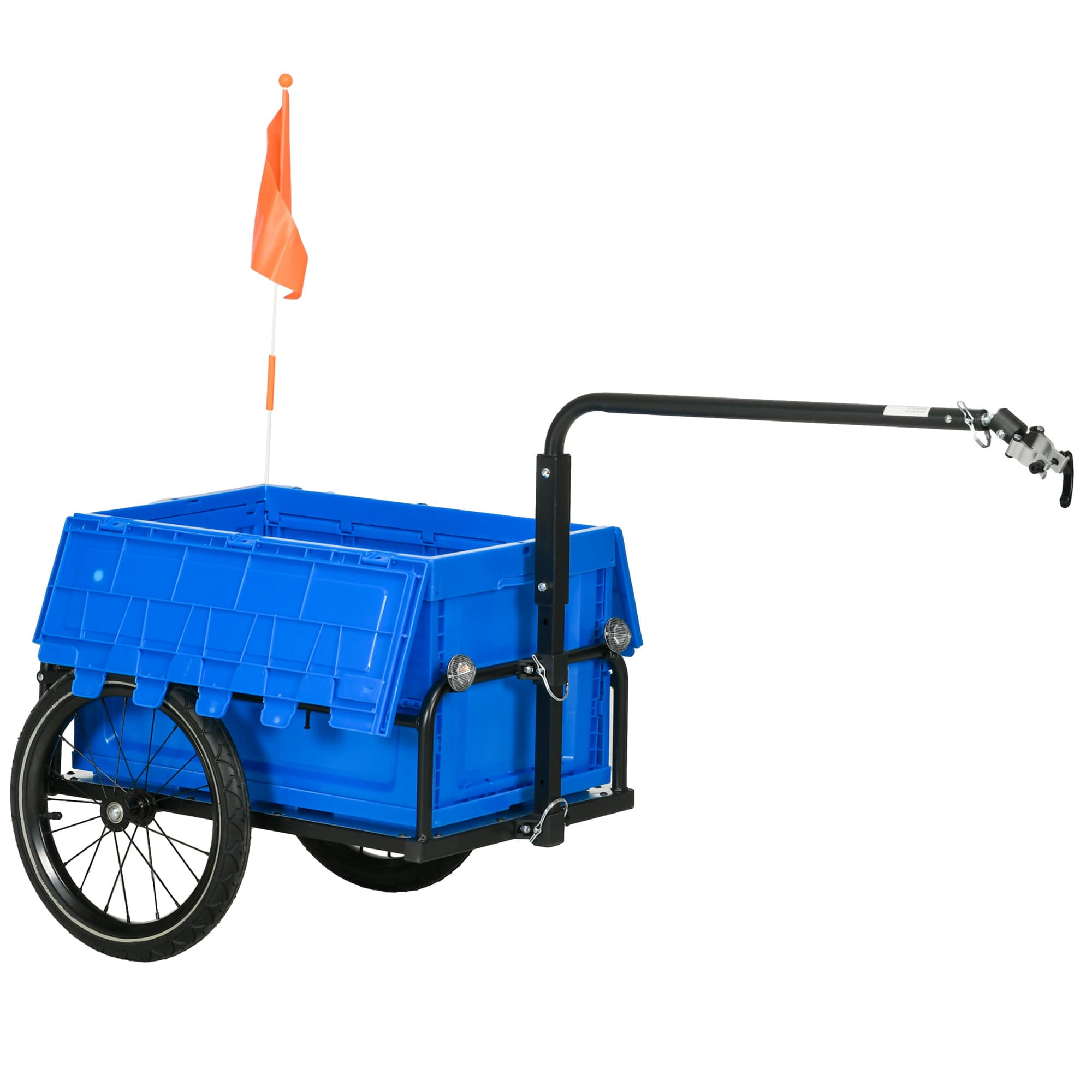 HOMCOM Bicycle Cargo Trailer with Steel Frame, 65L Foldable Storage Box, Safe Reflectors, Max Load 40KG, Blue | Aosom UK