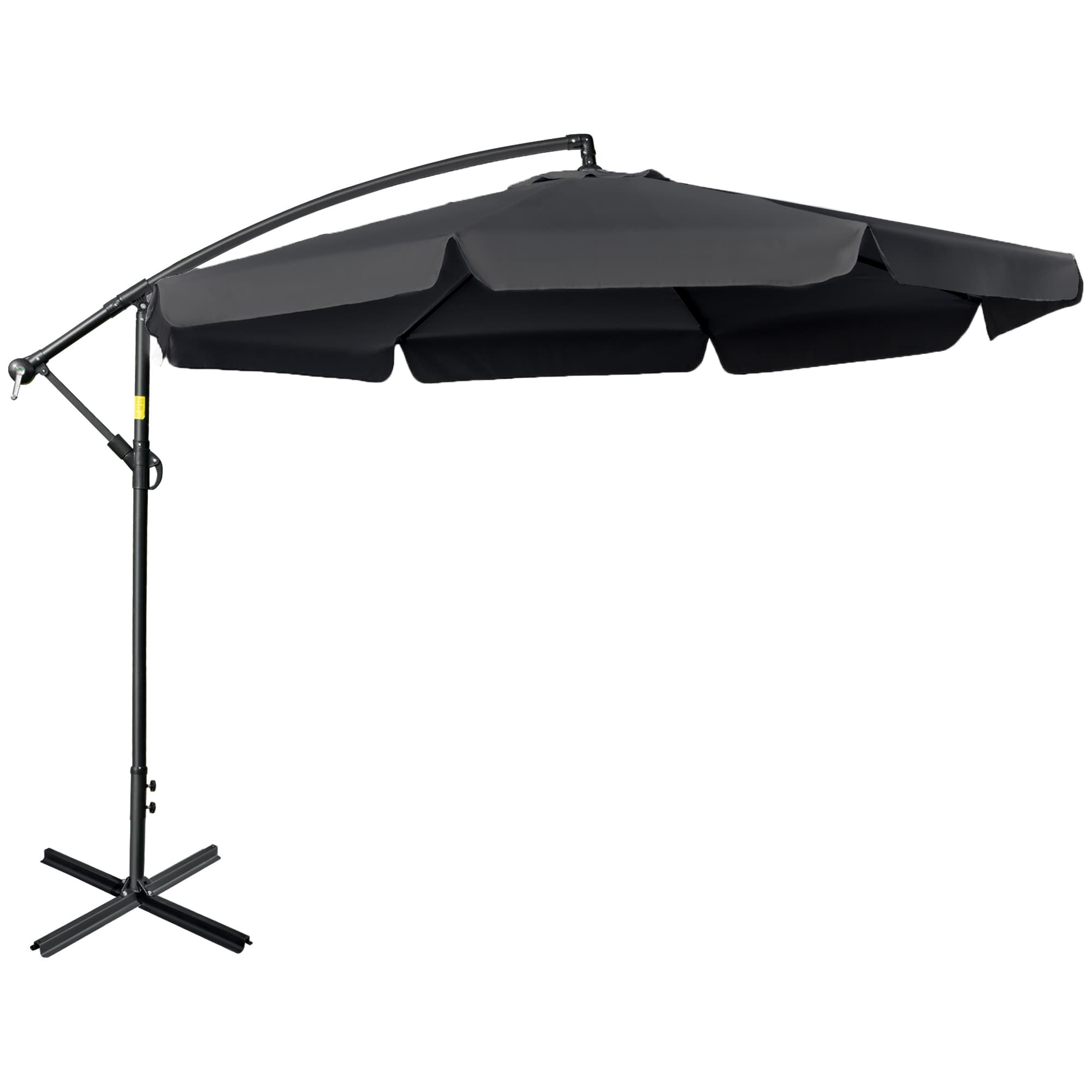 Outsunny Waterproof 2.7m Banana Parasol Cantilever Umbrella with Crank Handle and Cross Base for Outdoor, Hanging Sun Shade, Black | Aosom UK
