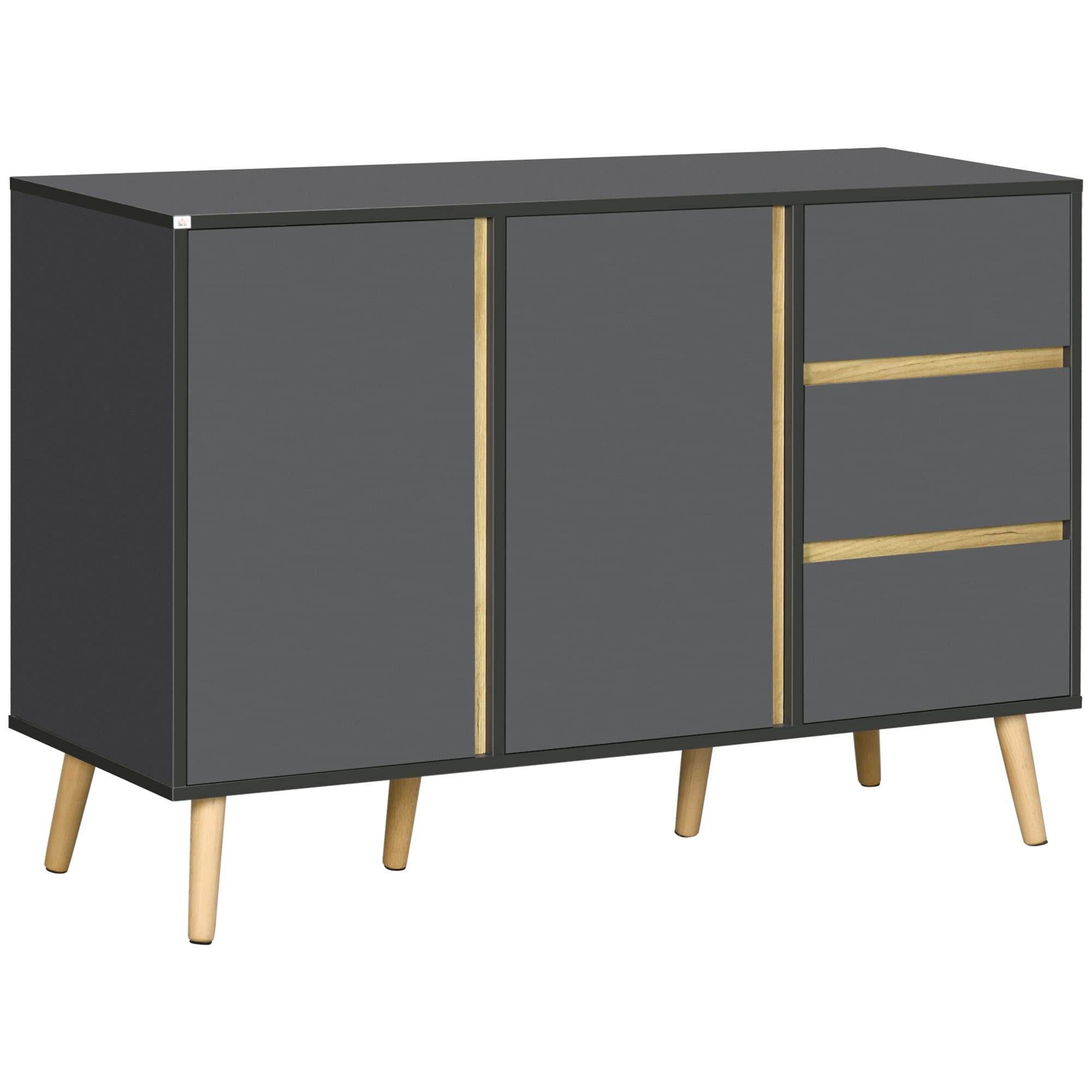 HOMCOM Sideboard, Modern Kitchen Cupboard with Double Doors and 3 Drawers, Adjustable Shelves for Living Dining Room, Dark Grey | Aosom UK