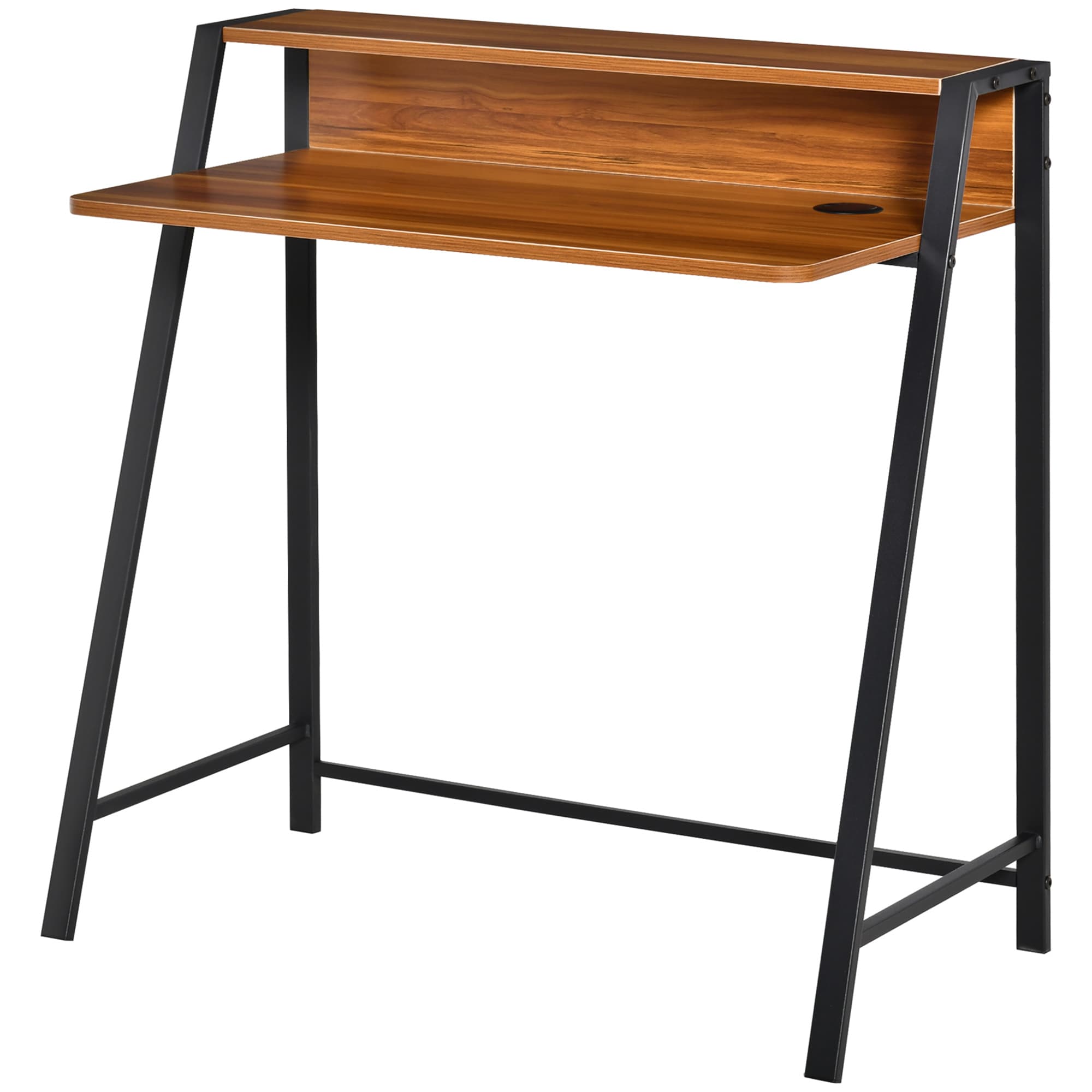 HOMCOM 2-Tier Writing Desk, Computer Table with Storage Shelf and Slimline Frame, PC Laptop Desk, Gaming Workstation, Walnut | Aosom UK