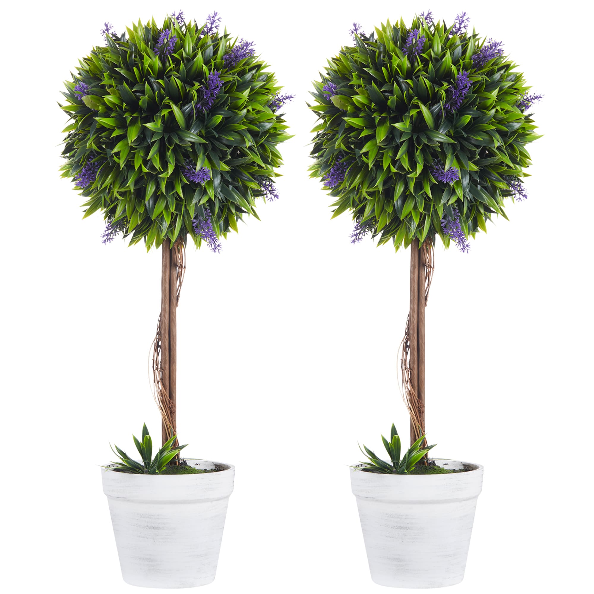 HOMCOM Artificial Lavender Topiary Balls Set of 2: Decorative Faux Plants in Pots for Indoor Outdoor Ambience, 60cm. | Aosom UK