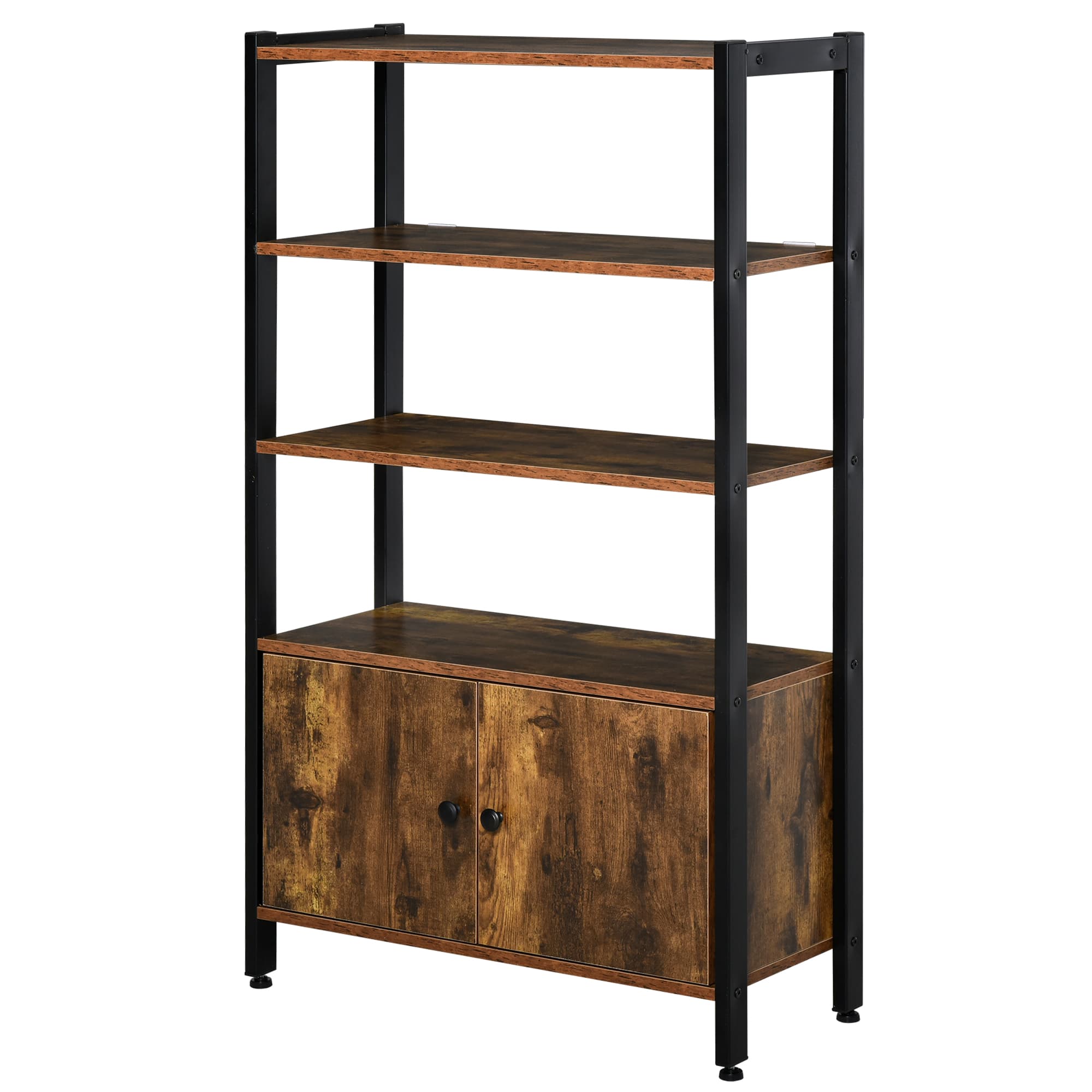 HOMCOM Industrial Bookshelf, Storage Cabinet with 3-Tier with Doors, for Home Office, Living Room Rustic Brown | Aosom UK
